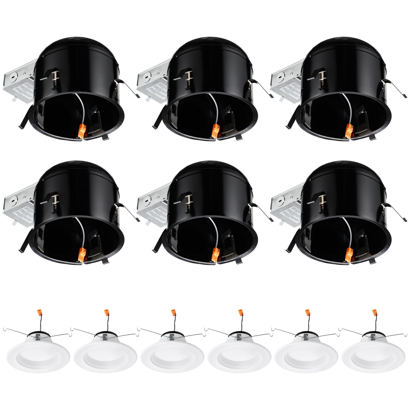 TORCHSTAR 6 Inch Remodel Recessed Housing - 15W LED Downlight Can Lights for Ceiling, Air Tight IC Rated, 3000K Warm White, 120V, ETL & Energy Star Certified, Wet Location Safe - Pack of 6 - Perfect for Kitchen, Bathroom, and Living Room Lighting