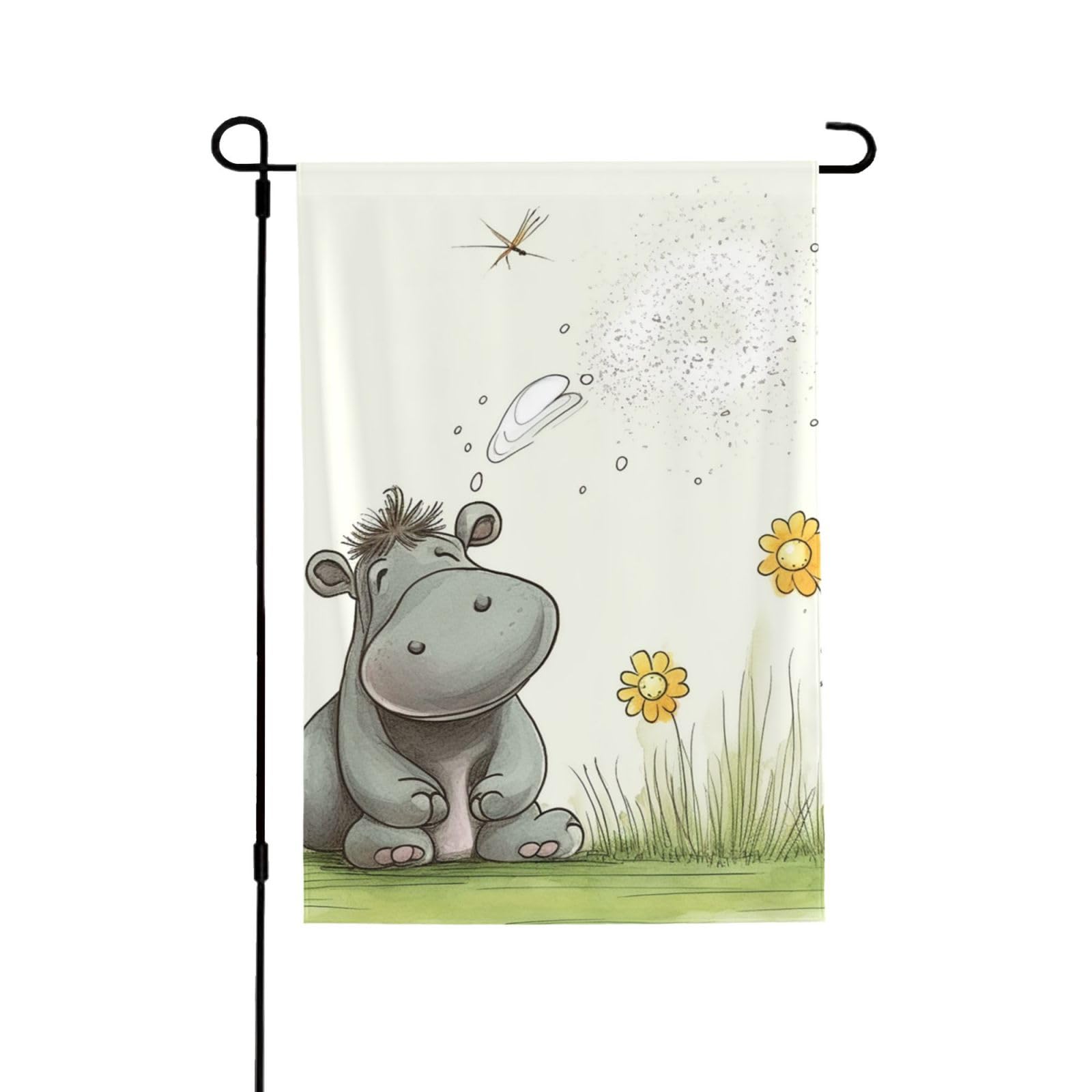 Double-Sided 28x40 Inch Welcome Garden Flag - Weatherproof Outdoor Yard Flag with Hippo & Dandelion Design for Porch, House Decor - Perfect for All Seasons & Holiday Celebrations