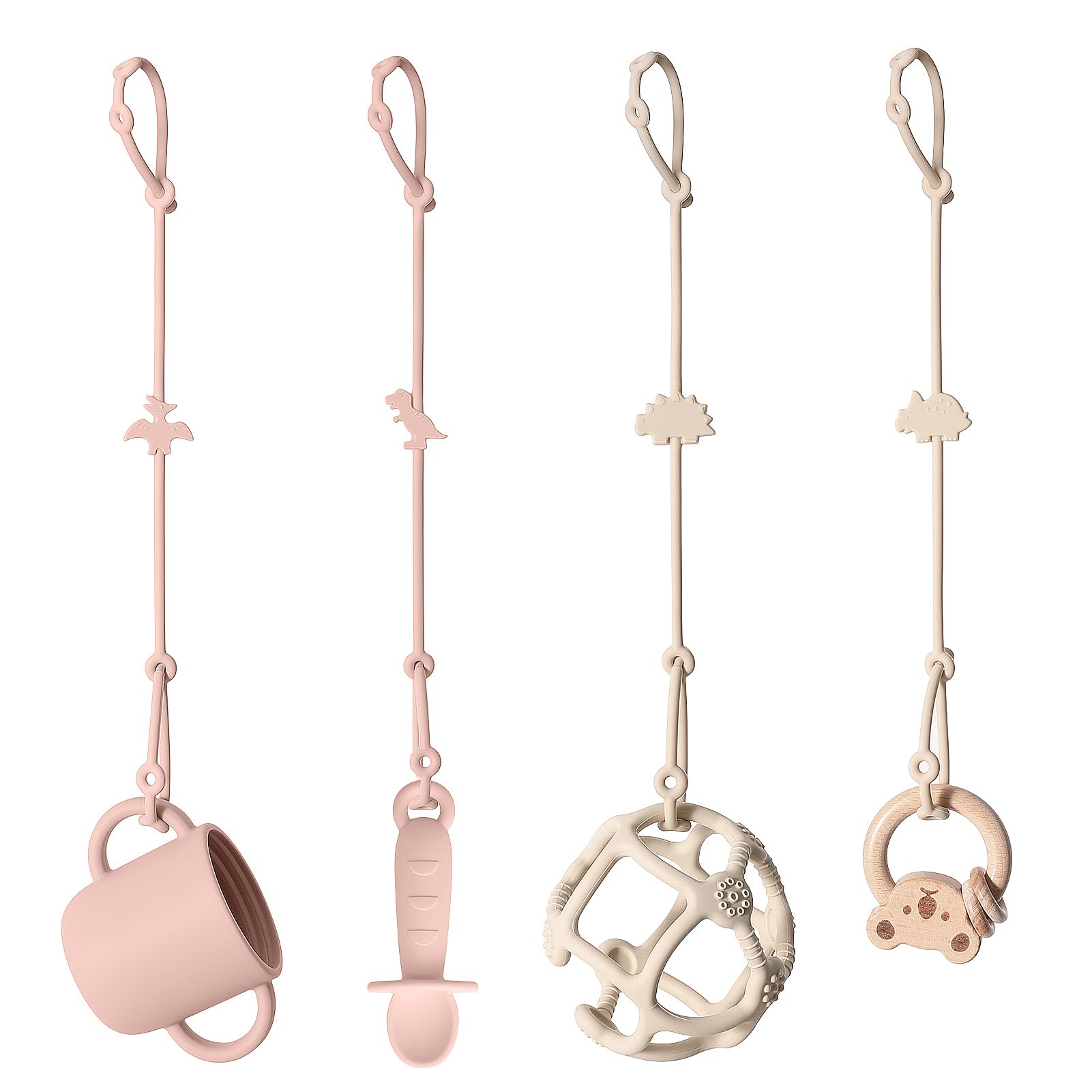 Andy Bear Silicone Baby Toy Straps - 4PK Blush | Secure Toddler Bottle & Toy Holder for High Chairs, Strollers, Cribs & Car Seats | Durable Stroller Accessories for On-the-Go Parents | Perfect for Travel, Dining & Playtime Safety