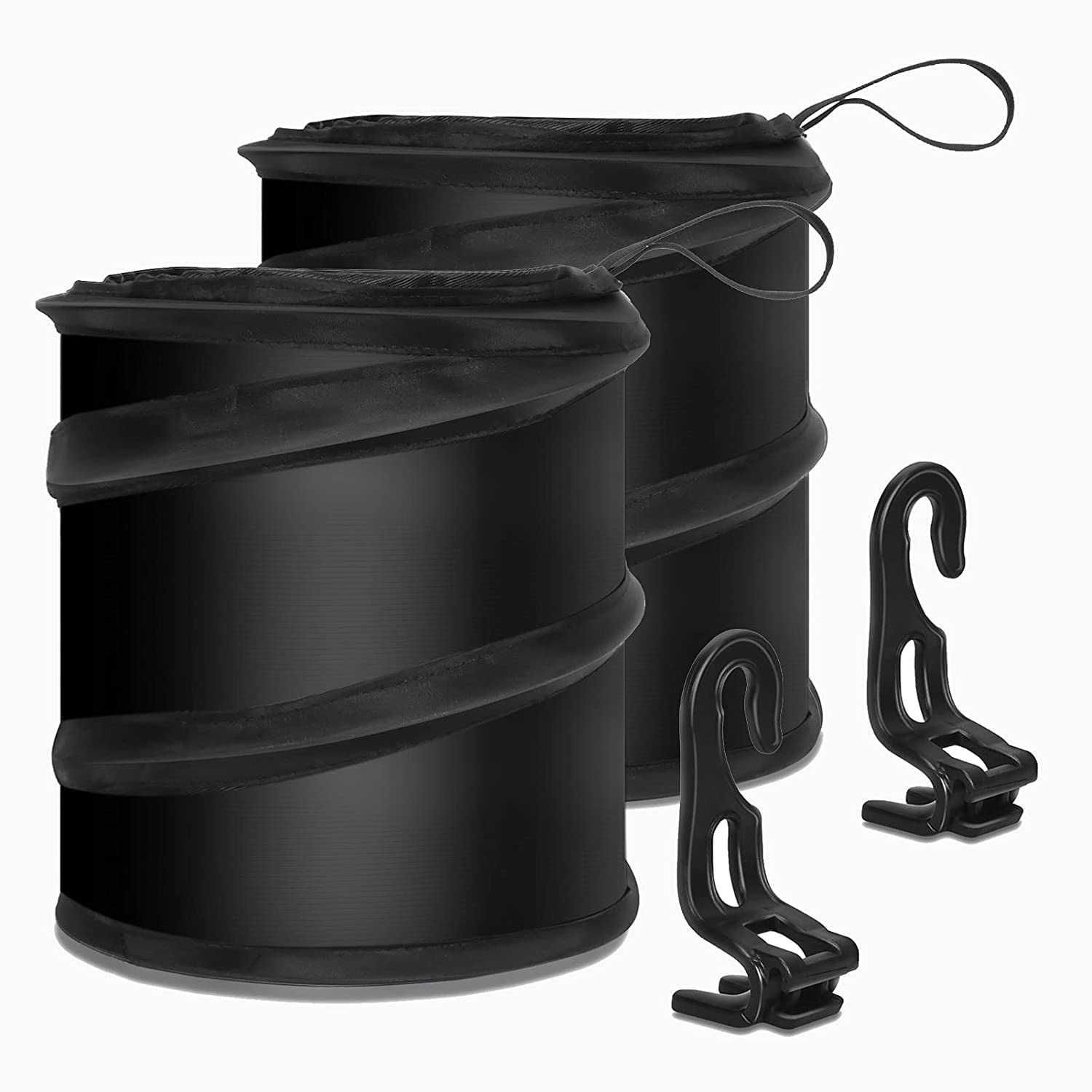 FYY Collapsible Car Trash Can 2 Pack - 1 Gallon Portable Auto Garbage Bin with Seat Hooks for Travel, Camping & Road Trips - Mini Vehicle Trash Can for SUV, Sedan, Truck & RV - Waterproof & Odor-Proof Design