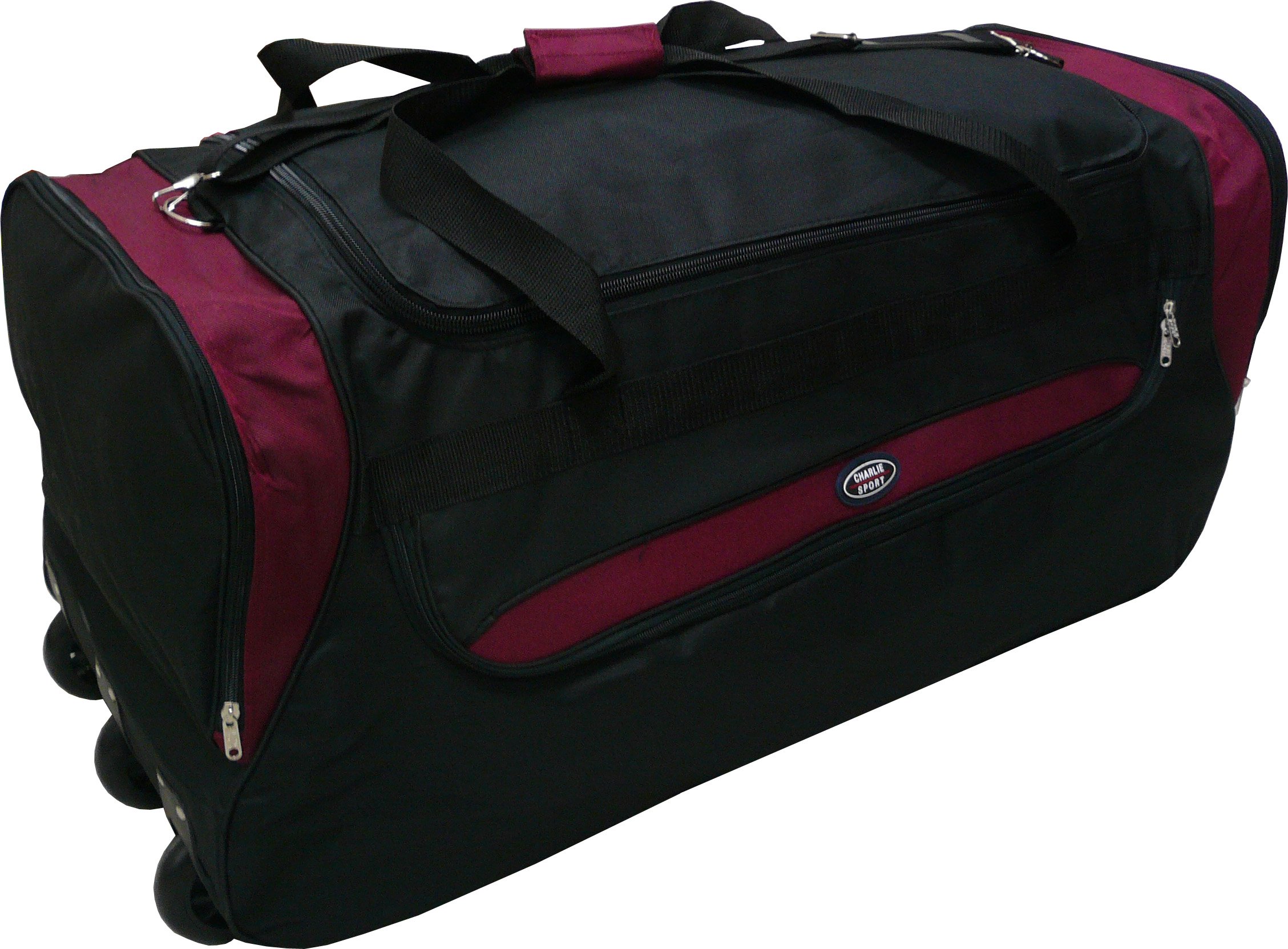 30-Inch Rolling Duffle Bag for Travel - Black & Burgundy Luggage with Wheels | Perfect for Airplane Carry-On, Gym, and Weekend Getaways