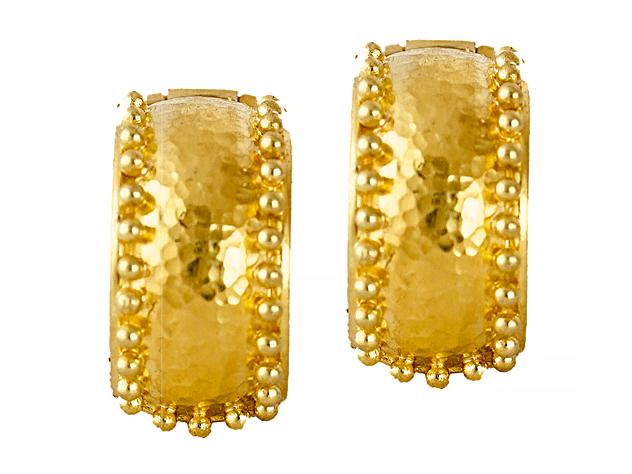 Elizabeth Locke Granulated Curved Wide Hoop Earrings - 14K Gold Plated Statement Jewelry for Women | Elegant Dangle Earrings for Parties, Weddings & Special Occasions
