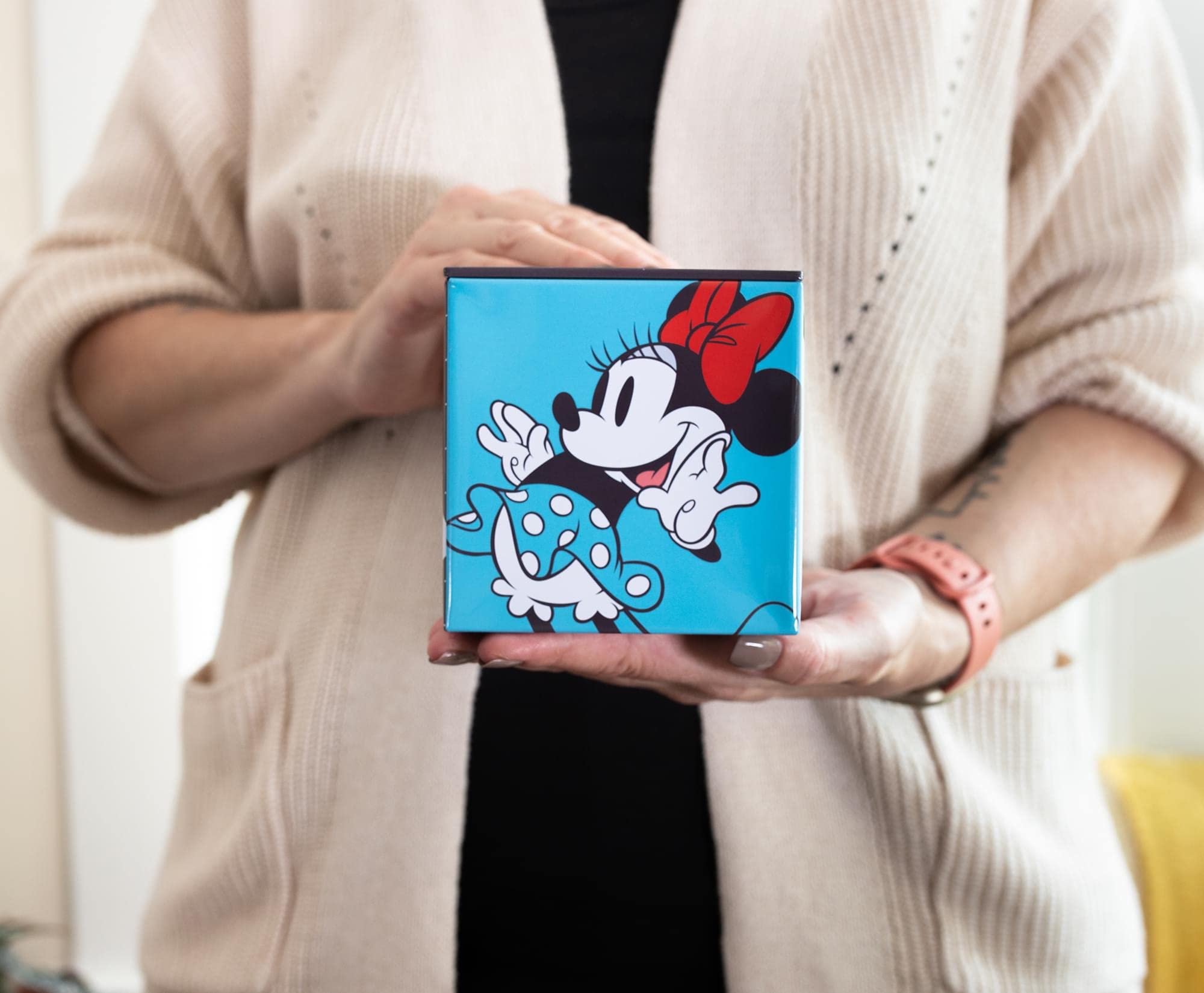 Disney Minnie Mouse 4-Inch Tin Storage Box with Lid | Cute Organizer Cube for Home, Playroom & Closet | Perfect for Collectibles, Toys & Home Decor Accessories | Great Gift for Disney Fans & Kids Room Organization