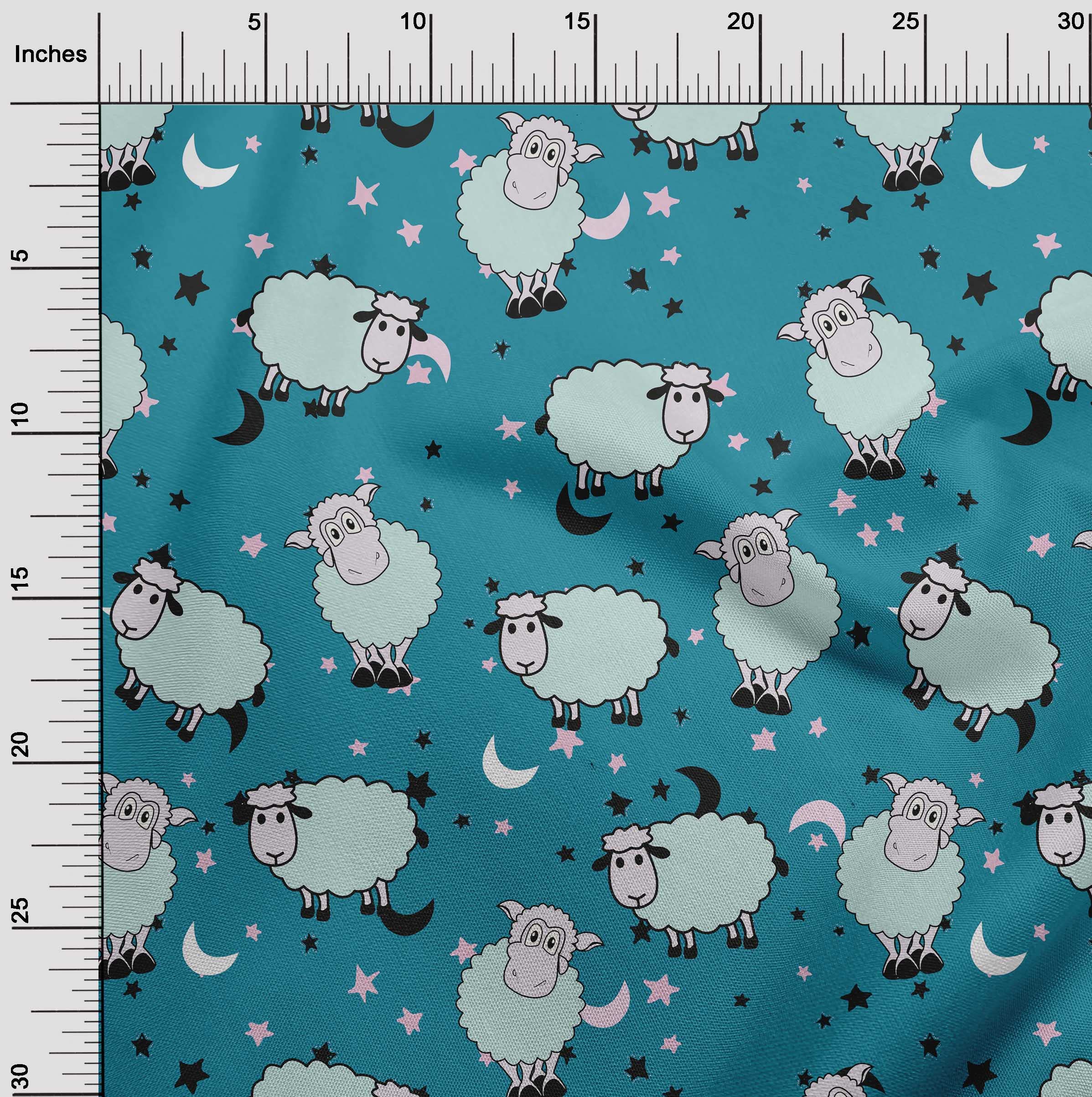 oneOone Georgette Viscose Dark Teal Green Fabric for Kids - Soft Sheep Print Quilting & Sewing Material by The Yard (42 Inch Wide) - Perfect for DIY Baby Blankets, Nursery Decor & Children's Clothing Projects