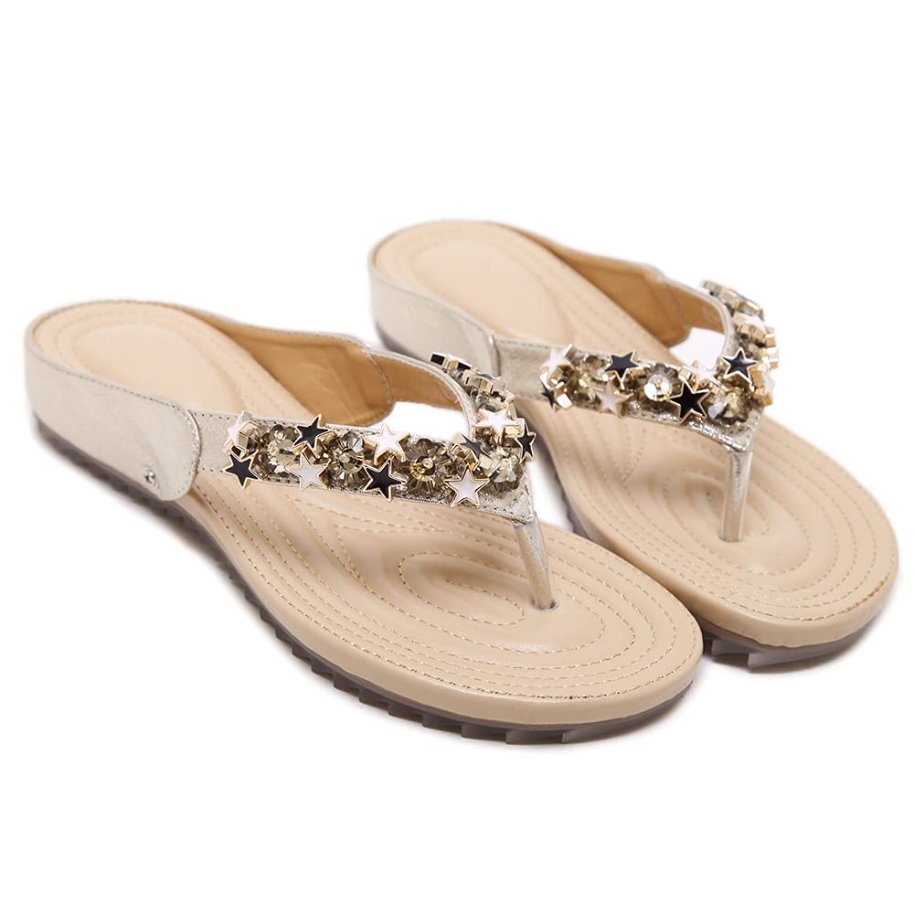 Women's Bohemian Beaded Flip Flop Slippers - Soft Sole Comfortable Sandals for Beach, Pool & Summer Vacations | Fashionable Casual Footwear for Outdoor Relaxation & Travel