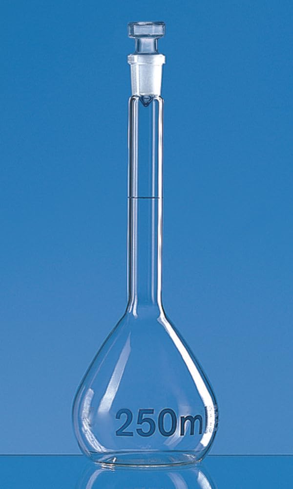 LABART 250ml Borosilicate Glass Volumetric Flask with Glass Stopper - Set of 2 for Chemistry Lab Experiments, Precise Liquid Measurements, Science Class & Research Use