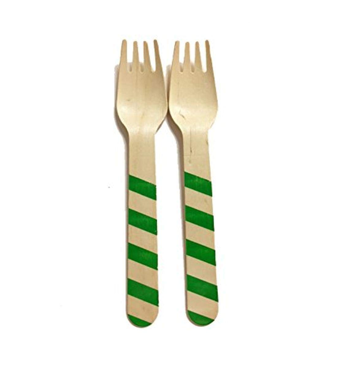 Eco-Friendly Green Striped Wooden Forks - 6
