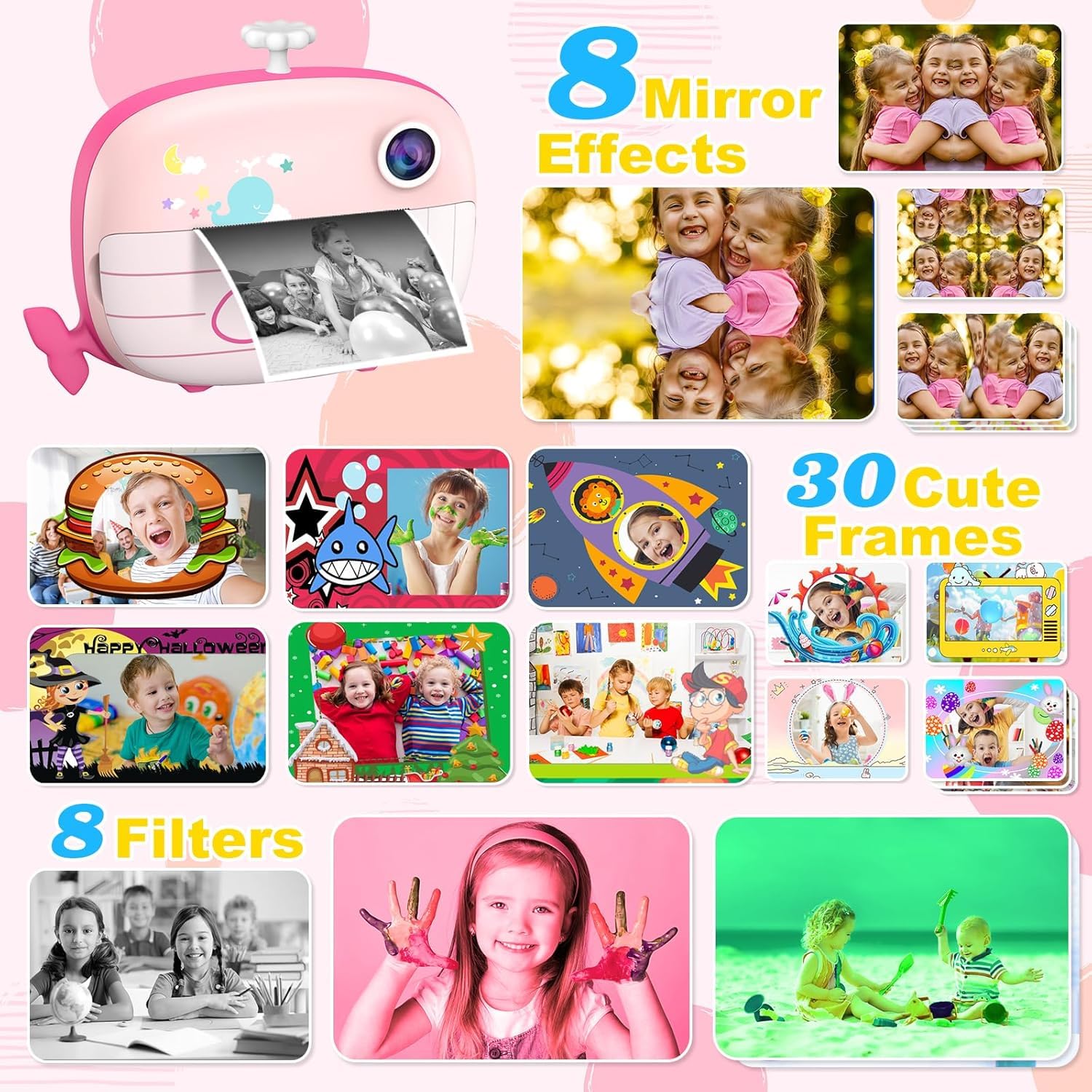 12MP Kids Instant Print Camera - Ink-Free Printing, Selfie Camera for Boys & Girls Ages 3-12 (Pink) | Perfect Birthday Gift & Travel Companion for Kids