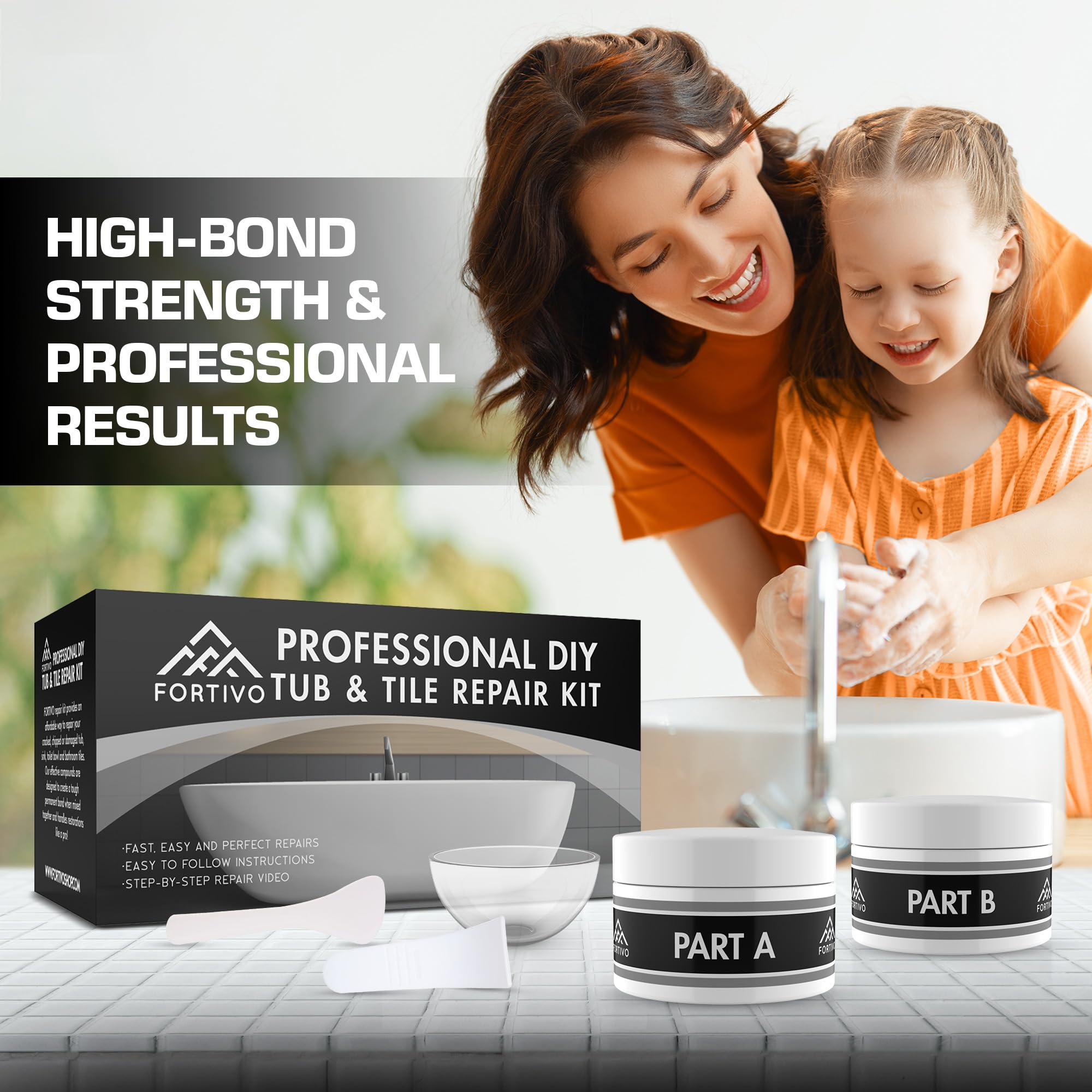 White Porcelain Repair Kit for Fiberglass Tub, Sink, Shower, Countertop & Tile - Fix Cracked Porcelain & Acrylic Surfaces | DIY Home Bathroom & Kitchen Repair Solution