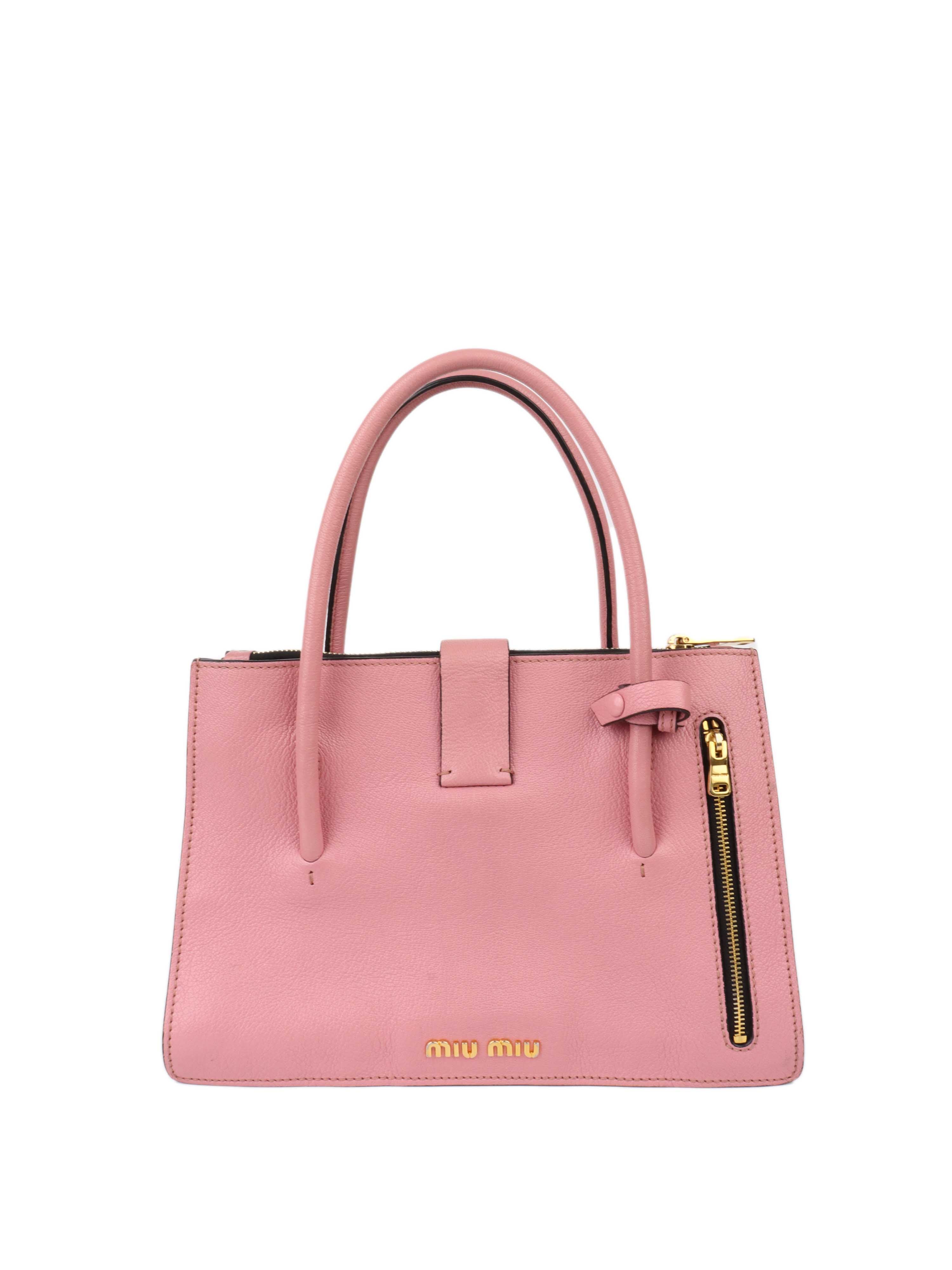Miu Miu Pink Leather Tote Shoulder Bag for Women - Fashionable Designer Handbag for Work, Travel & Everyday Use