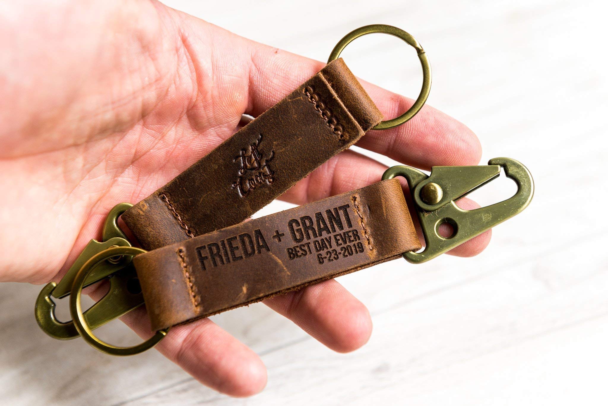 Personalized Engraved Distressed Leather Keychain - Custom Name Key Ring - The San Ann by Left Coast Original - Perfect Gift for Men, Women, Anniversary & Travel Accessories