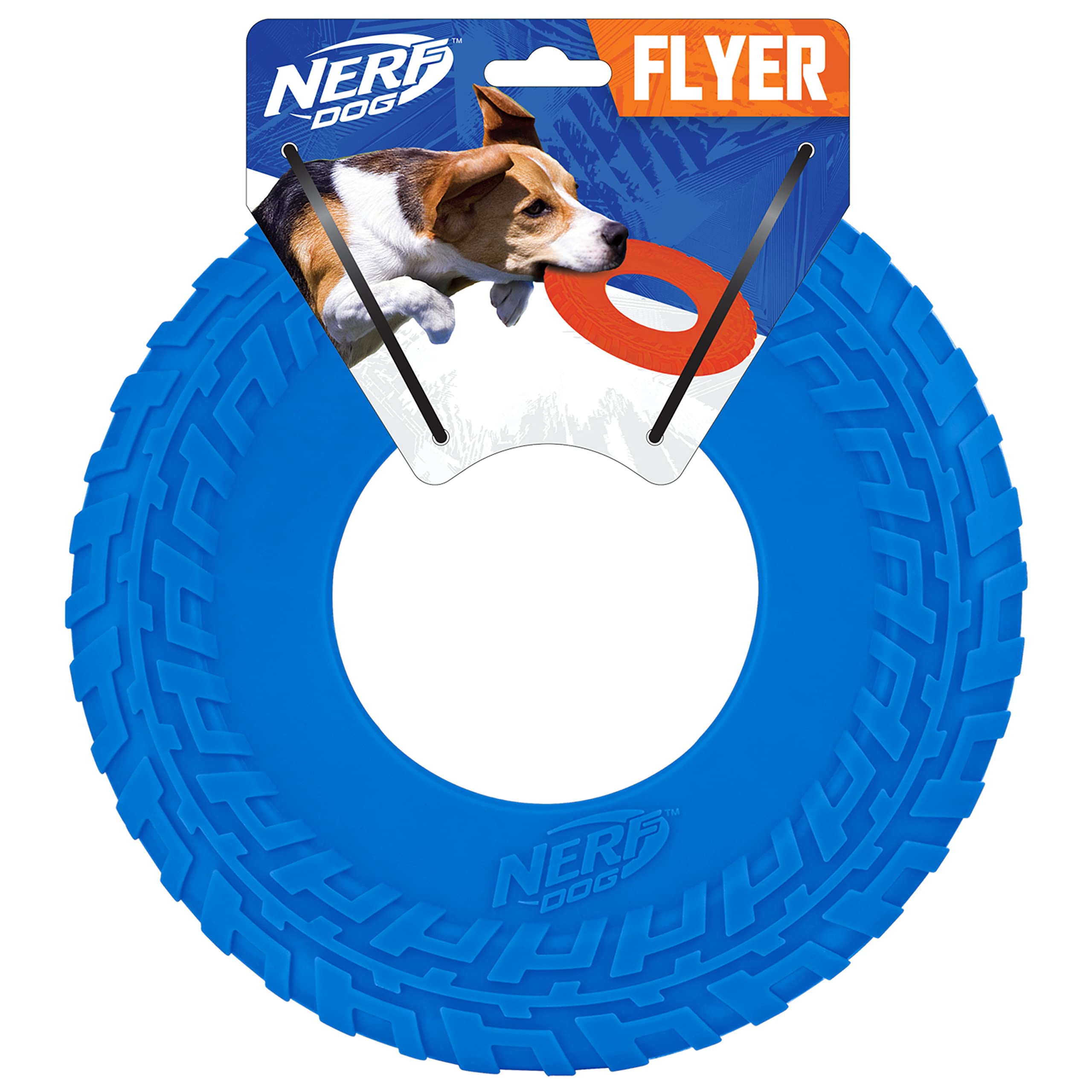 Nerf Dog Tire Flyer - 10 Inch Durable Rubber Flying Disc Dog Toy for Medium & Large Dogs - Blue - Perfect for Outdoor Fetch, Beach Play & Backyard Fun