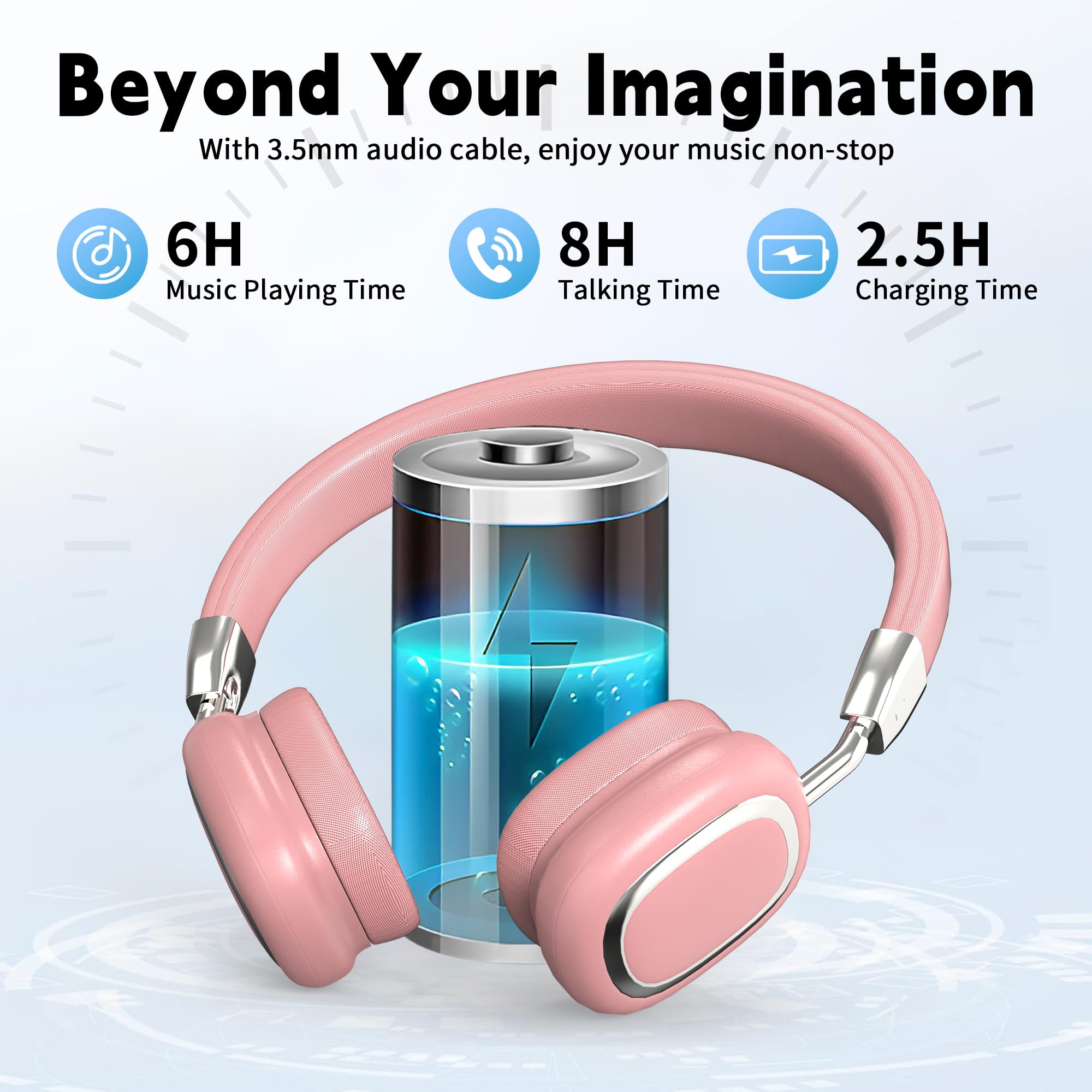 Wireless Bluetooth Over-Ear Headphones with Mic - Foldable, Lightweight Design, Wired Option - Stereo Sound for Phone, PC, Laptop - Soft Earmuffs for Comfortable Long Wear (Pink) | Perfect for Travel, Workouts, Office & Gaming