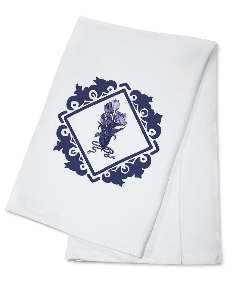 Delft Blue Tulips Cotton Tea Towel Set - 100% Premium Cotton Decorative Hand Towels for Kitchen, Bathroom & Home Decor - Perfect for Dutch-Themed Parties, Farmhouse Kitchens & Gift Giving