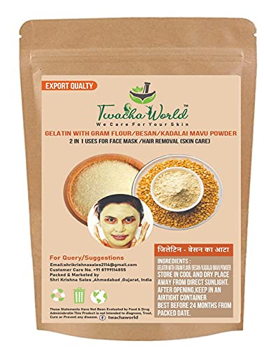 Twacha World 2-in-1 Gelatin with Besan/Gram Flour/Kadalai Mavu Powder for Face Mask & Hair Removal - 75g | Natural Skin Care Solution for Glowing Skin & Smooth Hair Removal at Home