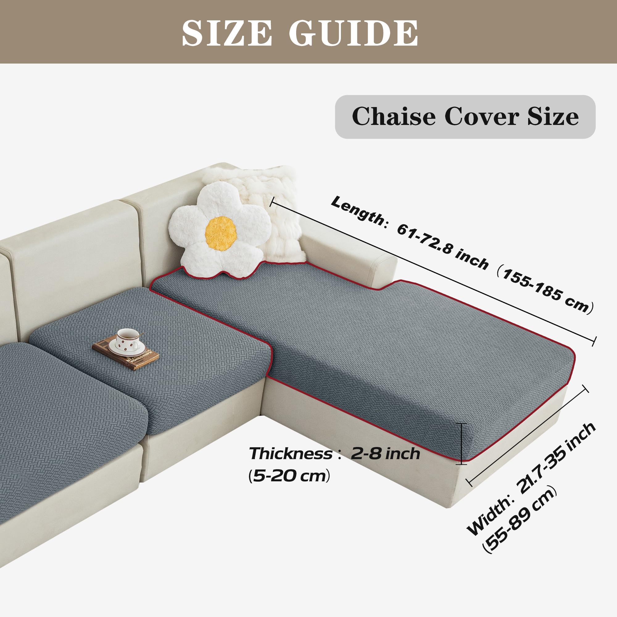 4-Piece Stretch Jacquard Couch Cushion Covers for Sectional Sofa - Left/Right L-Shape (3 Seater + Chaise, Dark Gray) - Washable, Anti-Slip Sofa Slipcovers - Perfect for Living Room, Family Room & Home Decor