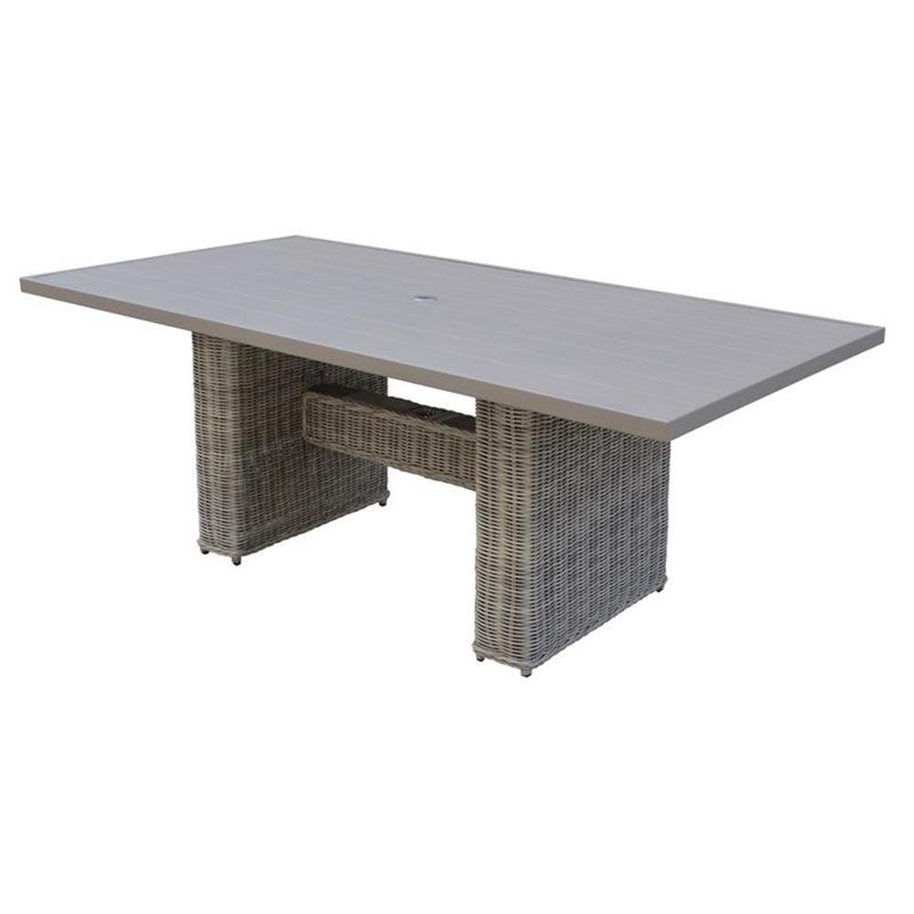 TK Classics DTREC Coast Rectangular Outdoor Dining Table Set - Weather-Resistant Wicker Patio Furniture in Vanilla Creme | Perfect for Backyard, Poolside & Garden Entertaining