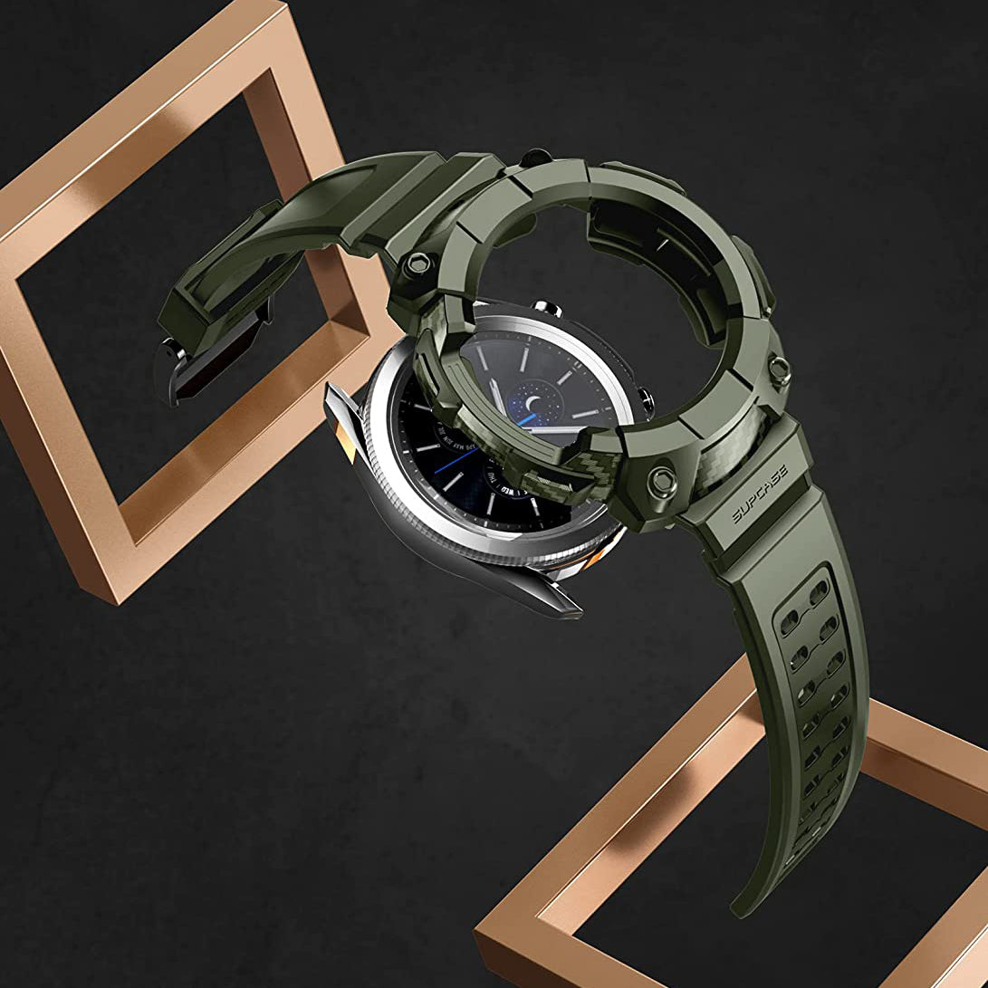 Samsung Galaxy Watch 3 45mm Case with Unicorn Beetle Pro Band - Dark Green Protective Cover for Running, Swimming & Outdoor Activities