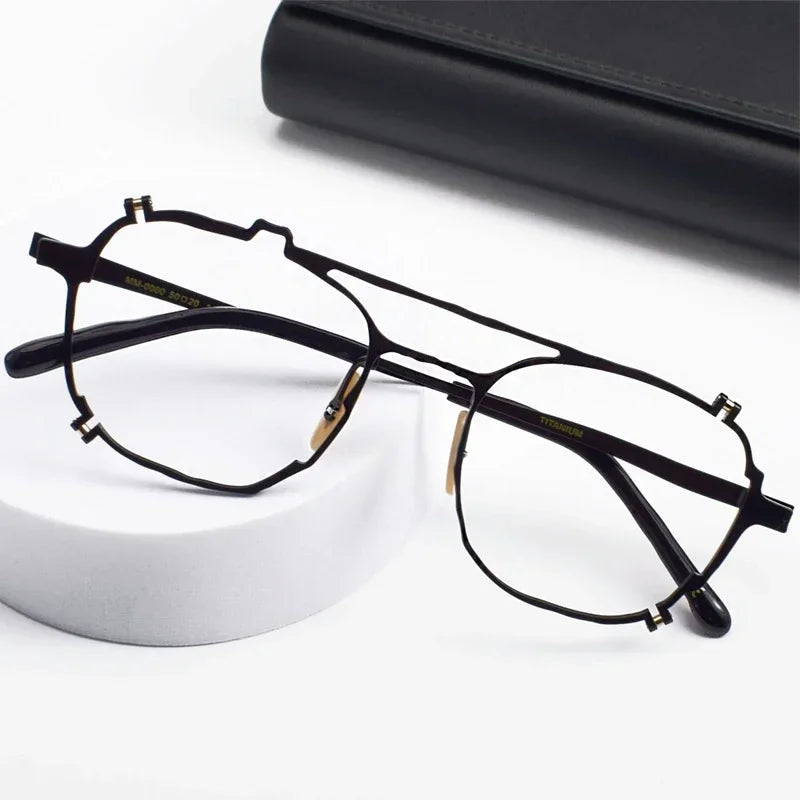Aror Unisex Full Rim Square Double Bridge Titanium Eyeglasses 49480 - Lightweight Durable Frame for Reading, Work & Fashion (Silver/Black) - Perfect for Office, Driving & Everyday Wear