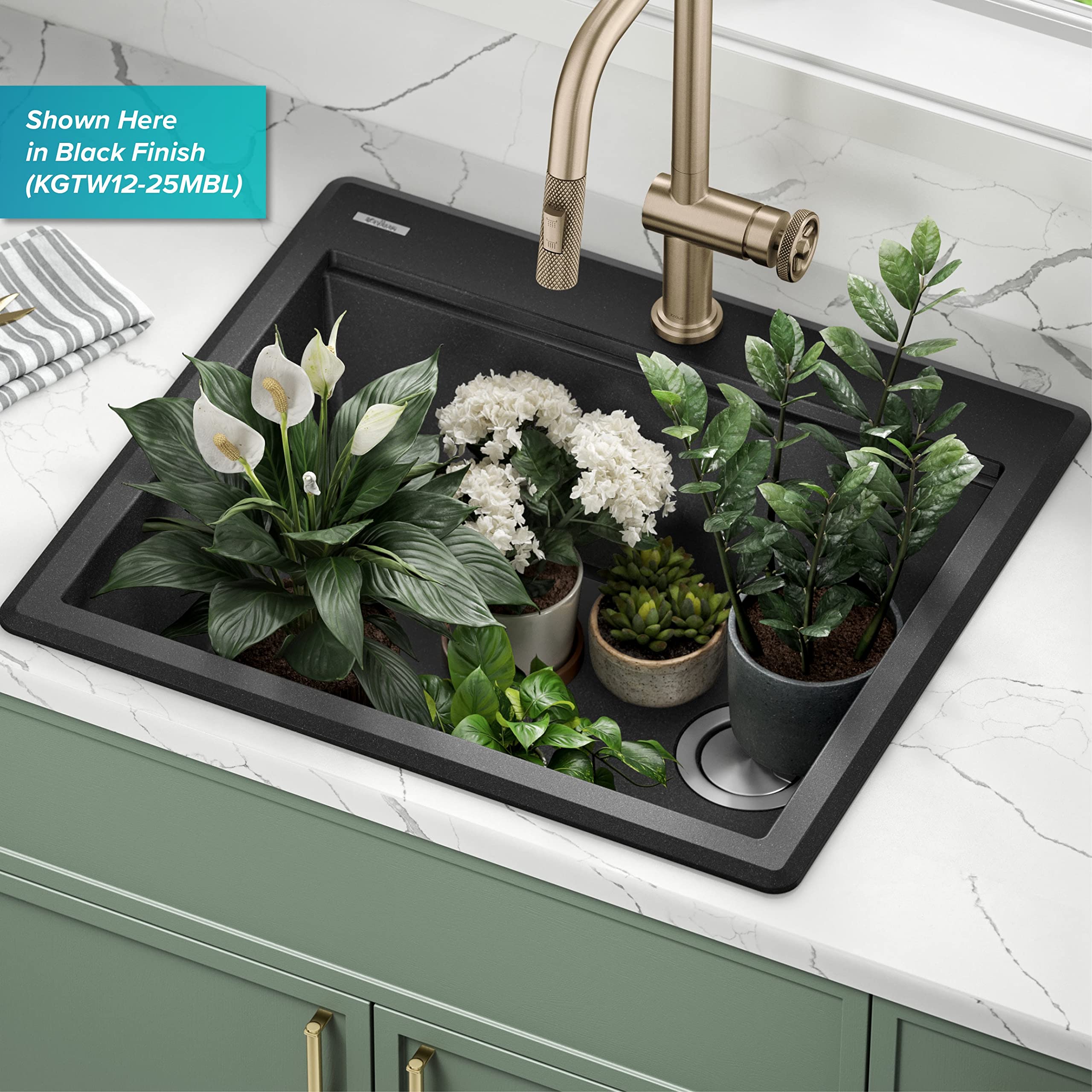KRAUS Bellucci 25-inch Granite Composite Drop-In Kitchen Sink with Accessories - Metallic Brown Single Bowl Workstation (KGTW12-25MBR) | Perfect for Modern Kitchens, Food Prep & Dishwashing