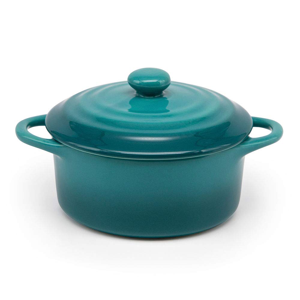 Kook Ceramic Mini Cocotte Set of 4 - 12oz Small Stoneware Casserole Dishes with Lids & Handles | Oven, Microwave & Dishwasher Safe Baking Ramekins in Aqua Ombre | Perfect for Individual Servings, French Onion Soup, Crème Brûlée & Dinner Parties