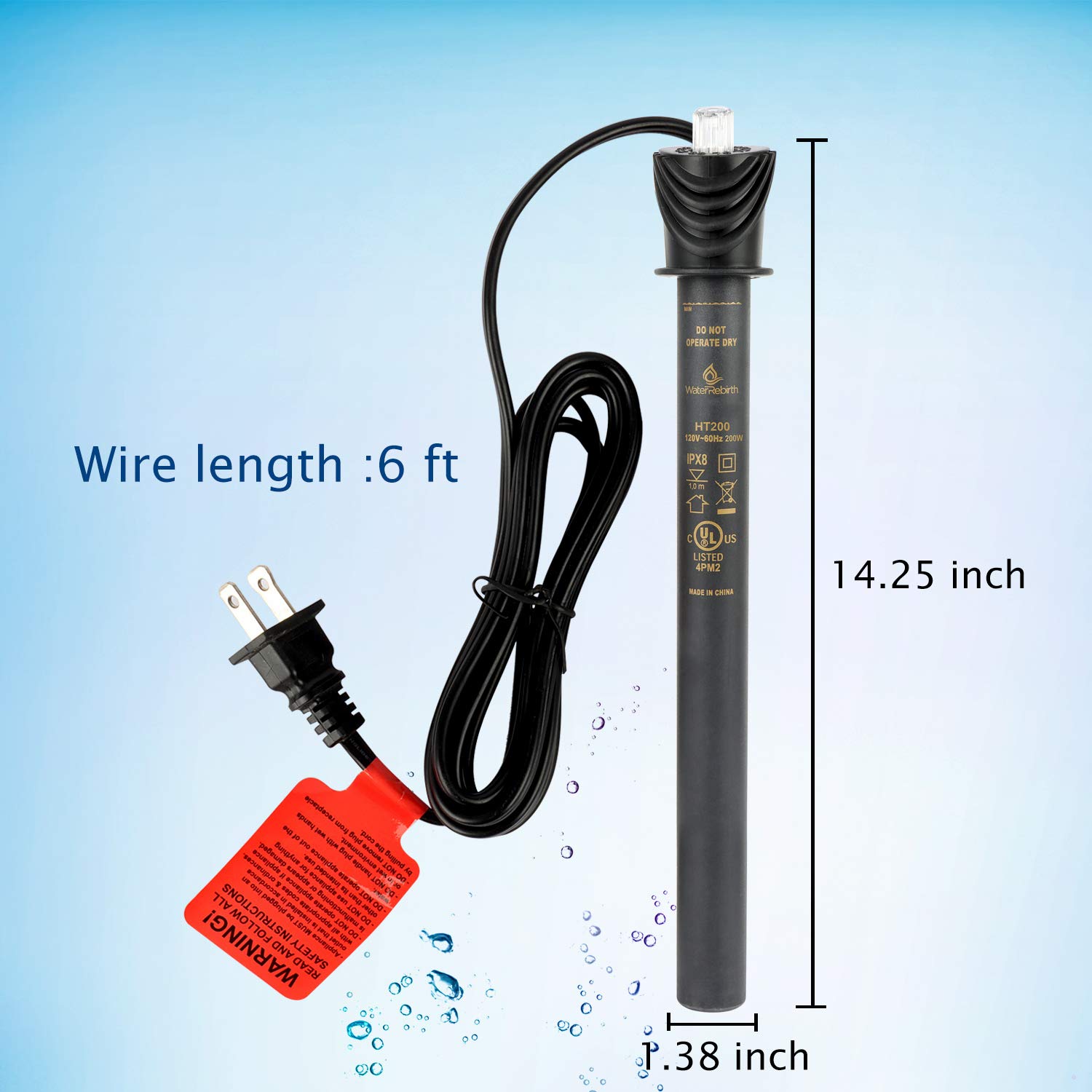 HT200 Submersible Aquarium Heater - 200W Fish Tank Water Heater for Freshwater & Marine Aquariums - Shatterproof & Energy Efficient - Perfect for Tropical Fish Tanks, Turtle Tanks & Aquatic Pets