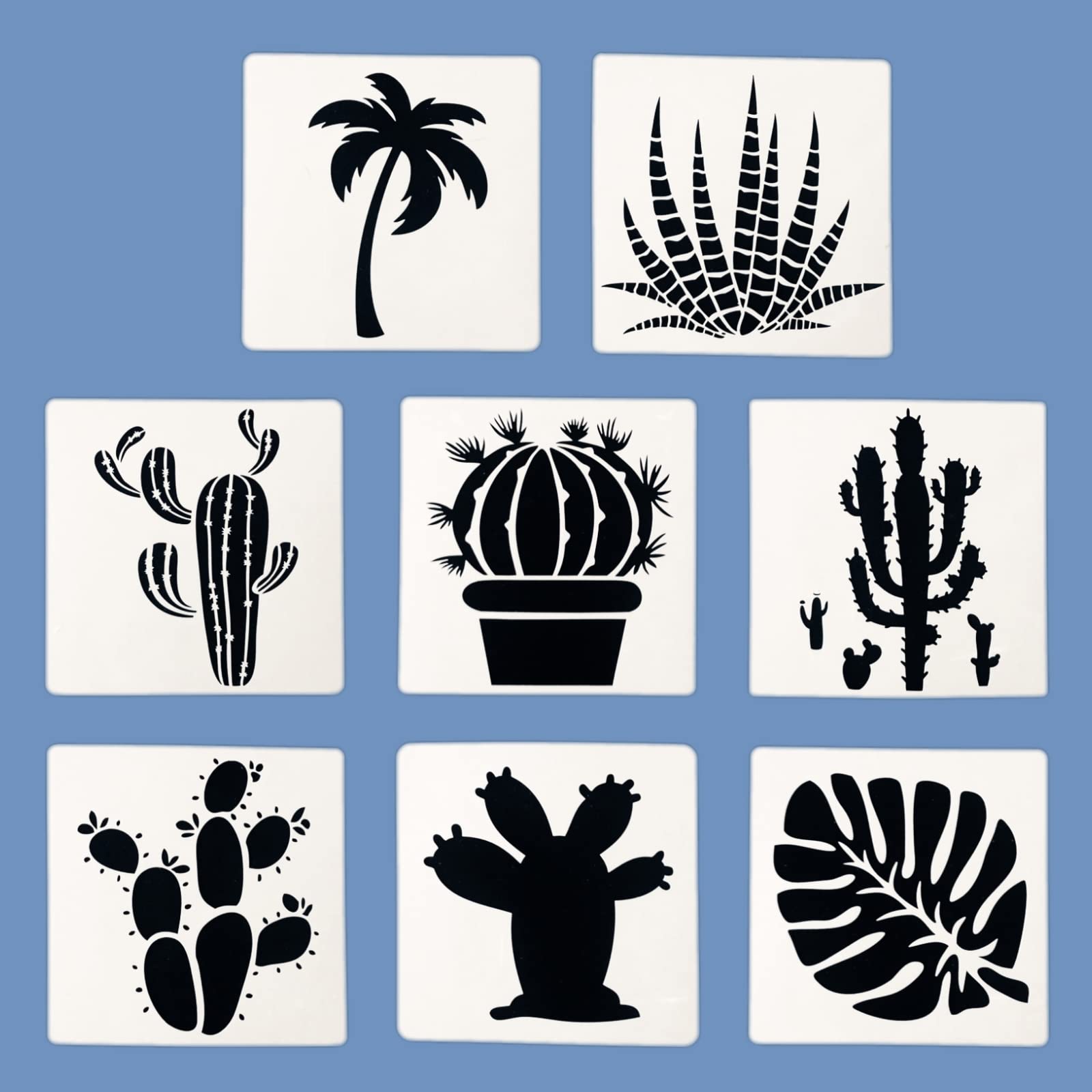 TIAMECH 8-Piece Reusable Cactus & Succulent Stencil Set for Painting, DIY Scrapbooking, and Home Decor - 6x6 Inch Palm Tree & Plant Templates - Perfect for Wall Art, Canvas Painting, and Craft Projects