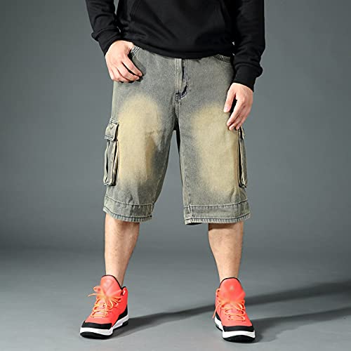 Men's Baggy Denim Shorts - Hip Hop Loose Fit 3/4 Length Cargo Jean Shorts with Pockets | Casual Streetwear & Summer Workwear