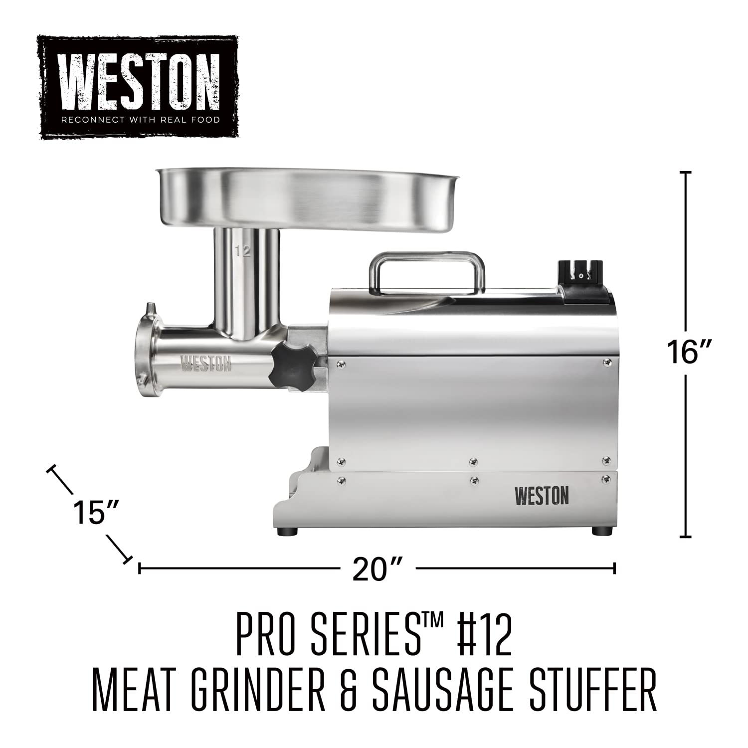 Weston Pro Series 750W Commercial Electric Meat Grinder - 1 HP, 9lbs/min Stainless Steel Meat Grinder for Home & Restaurant Use - Perfect for Burgers, Sausages & Pet Food Prep (Model 10-1201-W)