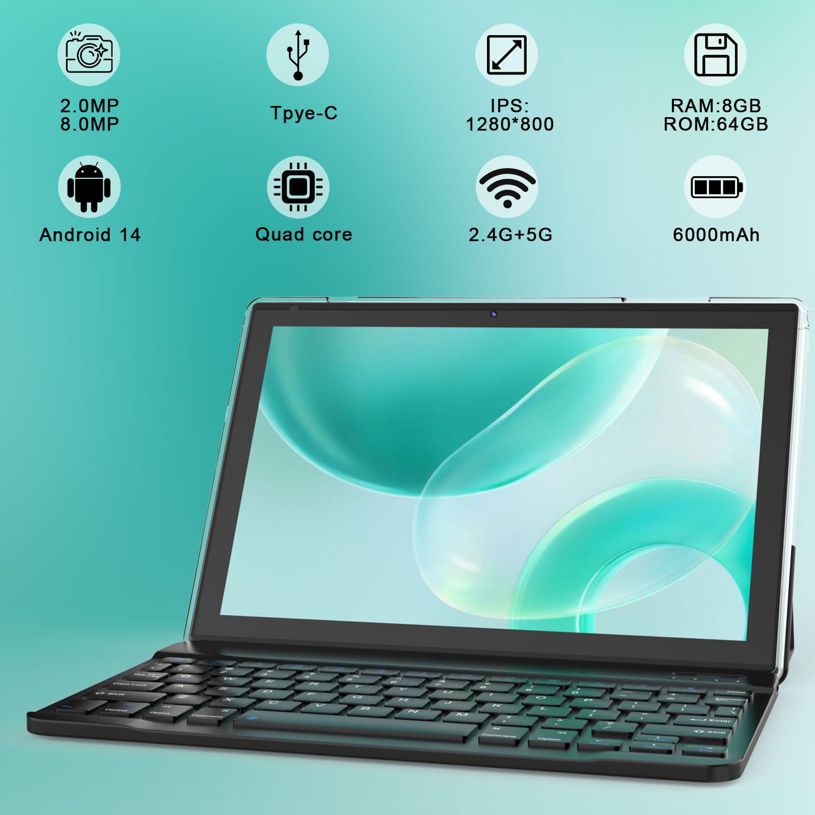 YQSAVIOR 10 Inch Android 14 Tablet - 2-in-1 Laptop with Keyboard, 8GB RAM + 64GB ROM + 1TB Expandable Storage, Quad Core Processor, 1280x800 HD Display, Dual Camera, WiFi & Bluetooth - Includes Protective Case, Mouse & Stylus (Black) - Perfect for Work, Study & Entertainment