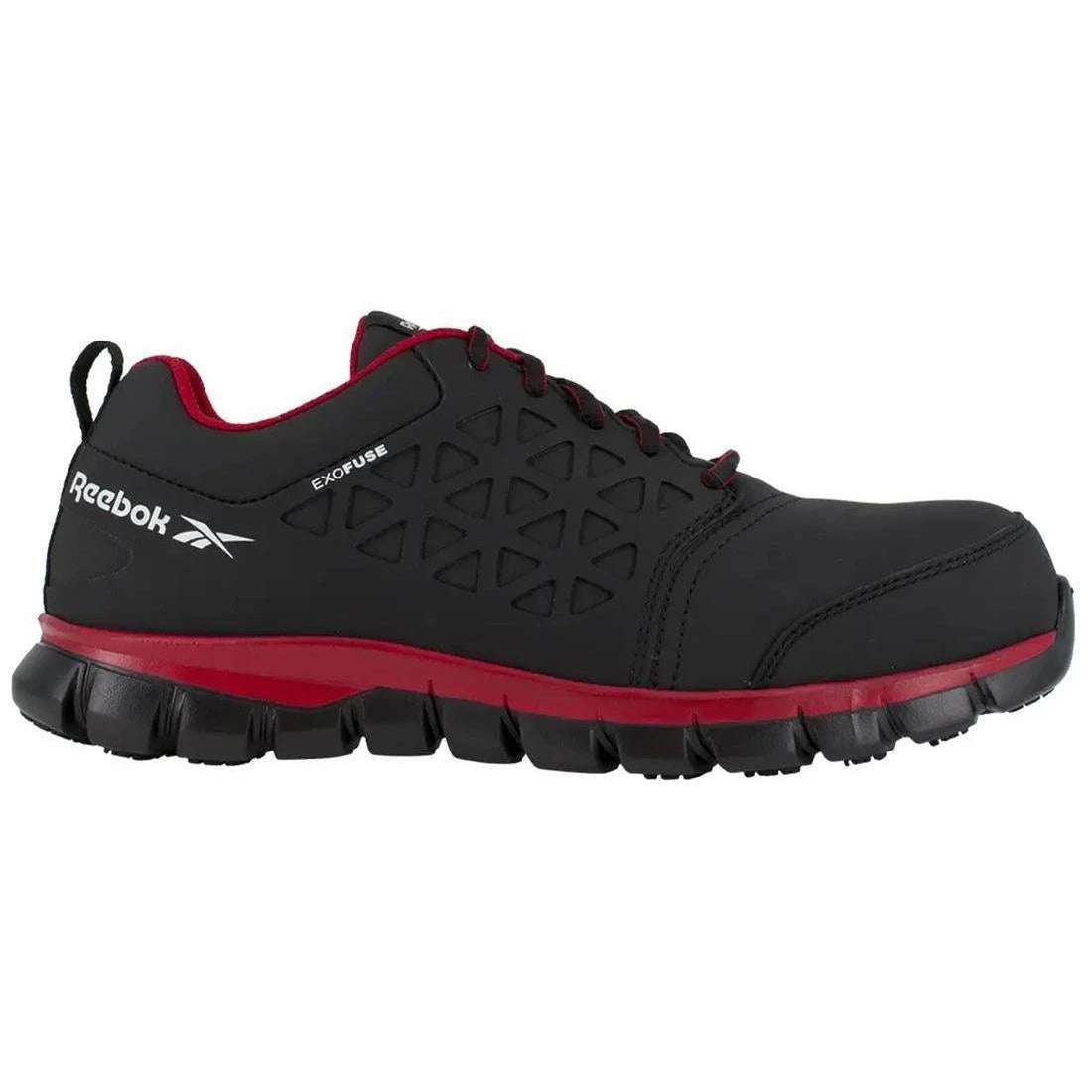 Sublite Cushion Composite Toe Athletic Work Shoes for Men - Lightweight Safety Shoes with Shock Absorption, Black/Red - Perfect for Construction, Warehouse & Industrial Work
