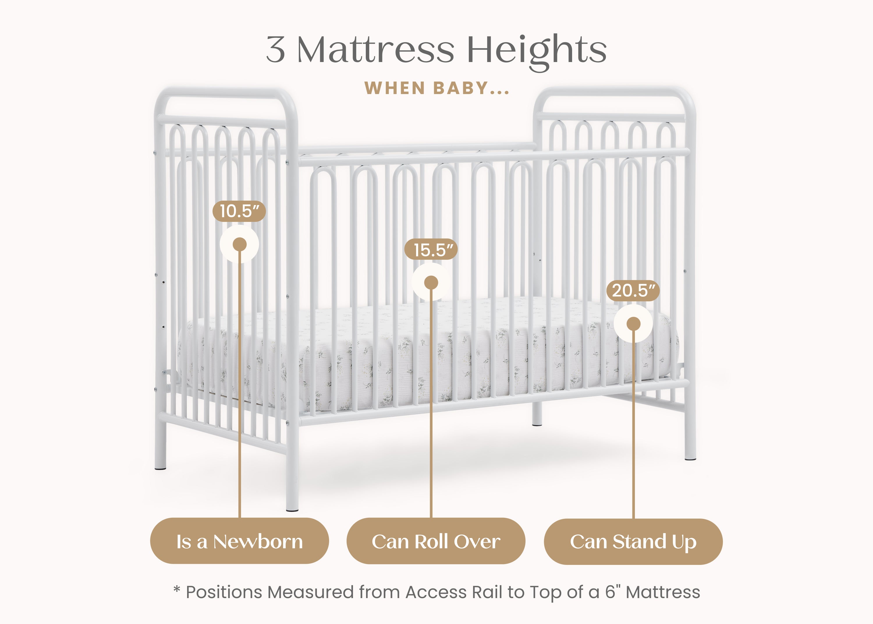 Darcy 4-in-1 Convertible Metal Baby Crib - Toddler Bed, Daybed & Full-Size Bed Conversion - Modern Nursery Furniture for Newborns to Teens (White) | Perfect for Small Spaces & Growing Families