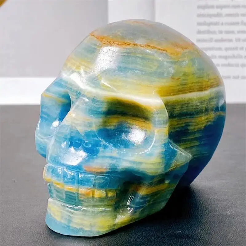 7.5CM Natural Blue Onyx Skull Crystal Carving - Healing Energy Stone for Meditation, Reiki & Spiritual Practices - Unique Halloween Gift & Home Decor for Altars, Office Desk or Witchcraft Supplies (1 Piece)