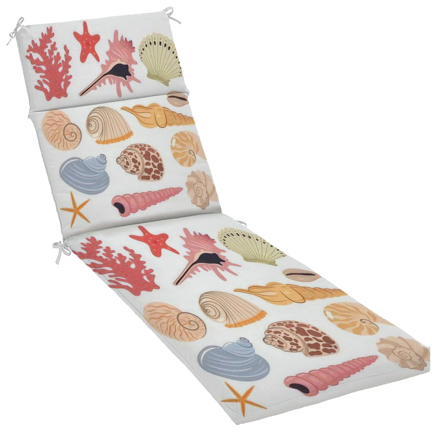 Water-Resistant Outdoor/Indoor Patio Cushion Set with Sea Shell White Graphics - Chaise Lounge Chair Cushions for Poolside, Deck, Garden Furniture (2-Piece Set) - Perfect for Relaxing by the Pool or Sunbathing in Your Backyard