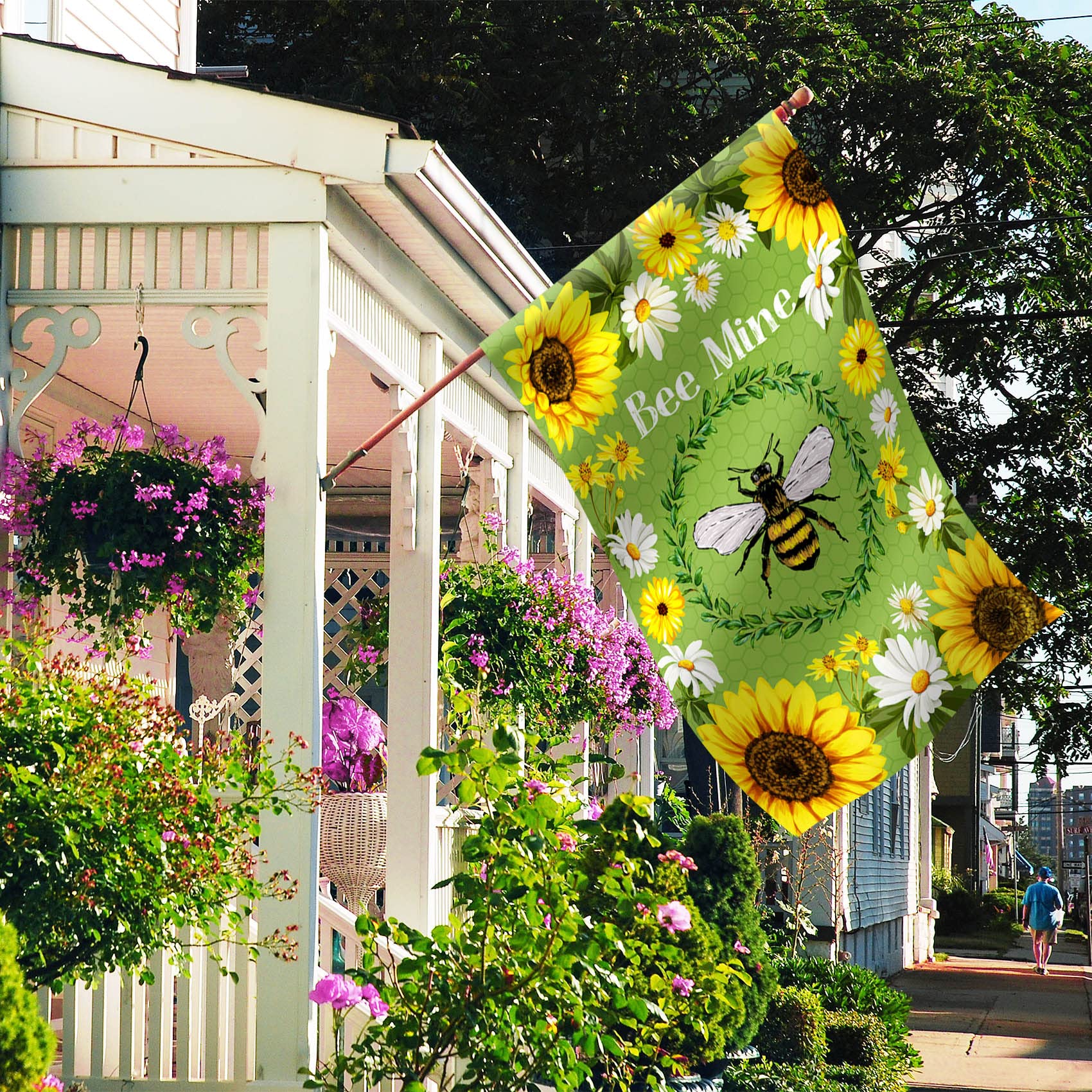 Morigins Bee Mine Spring Daisy Sunflower House Flag 28x40 Inch - Outdoor Garden Decoration for Summer, Spring, and Fall Seasons