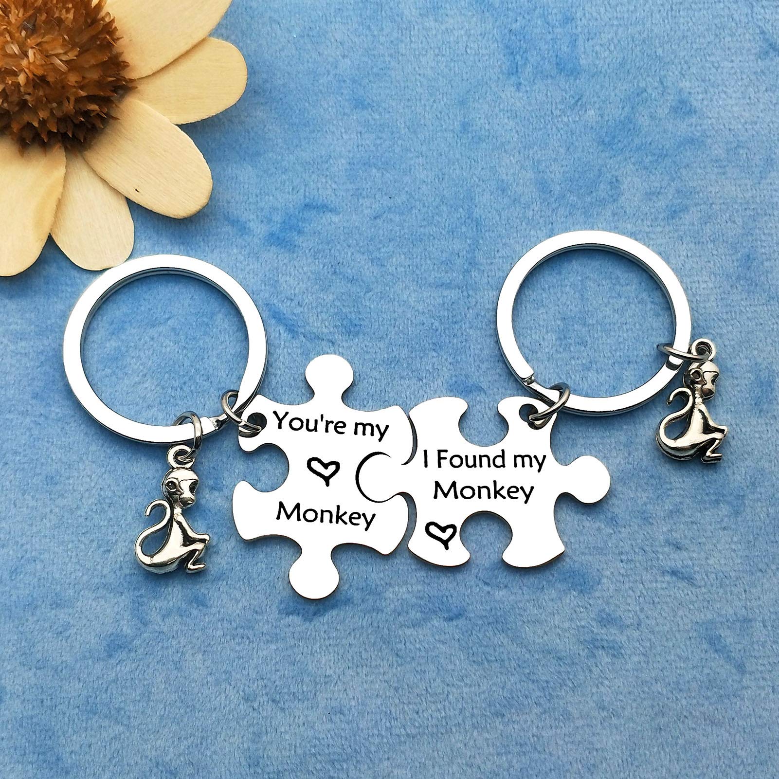 Monkey Lover Keychain Set - Cute Couple Anniversary Gifts for Boyfriend Girlfriend, Valentine's Day Jewelry, Christmas & Birthday Present, Wedding Keepsake - Perfect for Romantic Surprises & Everyday Carry