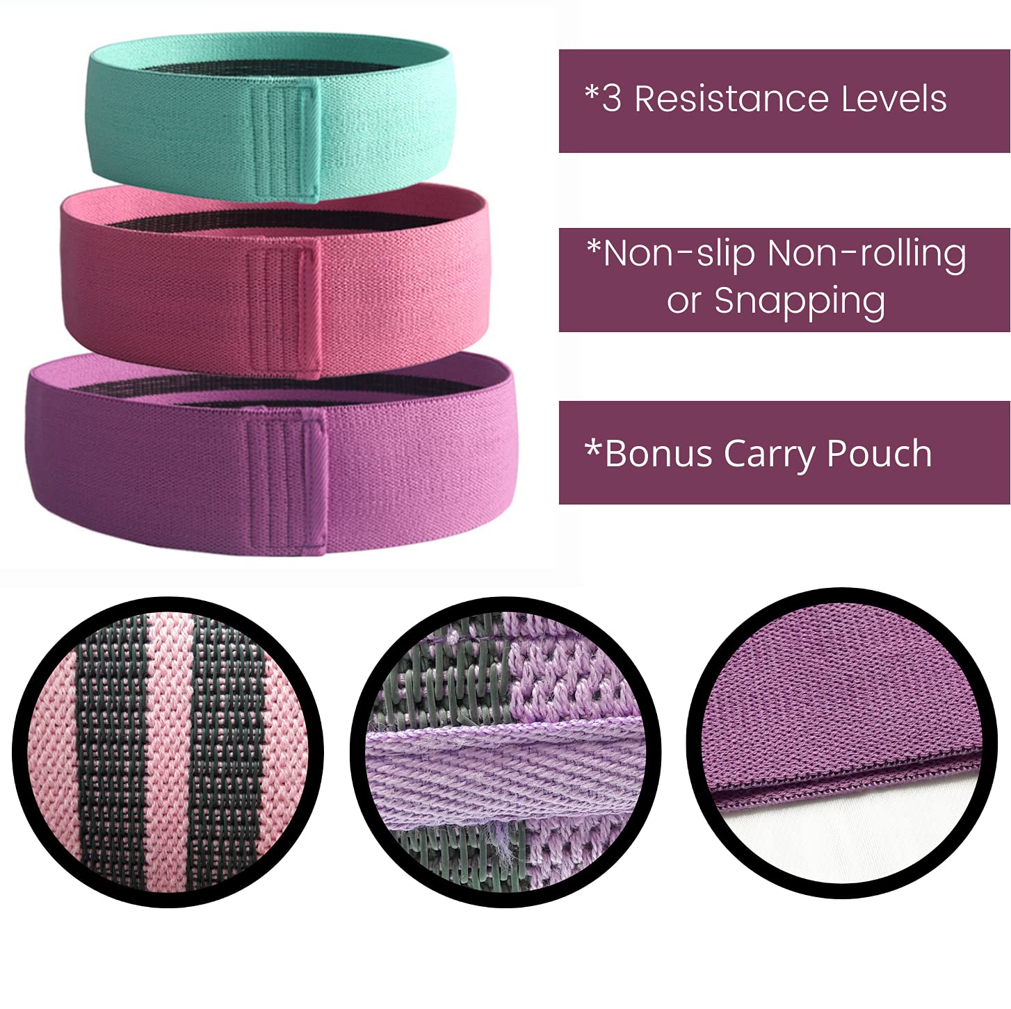 Premium Resistance Loop Bands Set of 6 - Non-Slip Exercise Bands for Legs, Butt & Hip Workouts - Includes 3 Resistance Bands, 1 Yoga Band & 2 Core Sliders - Perfect for Pilates, Yoga, Home Gym & Travel Fitness - Workout Equipment for Women & Men
