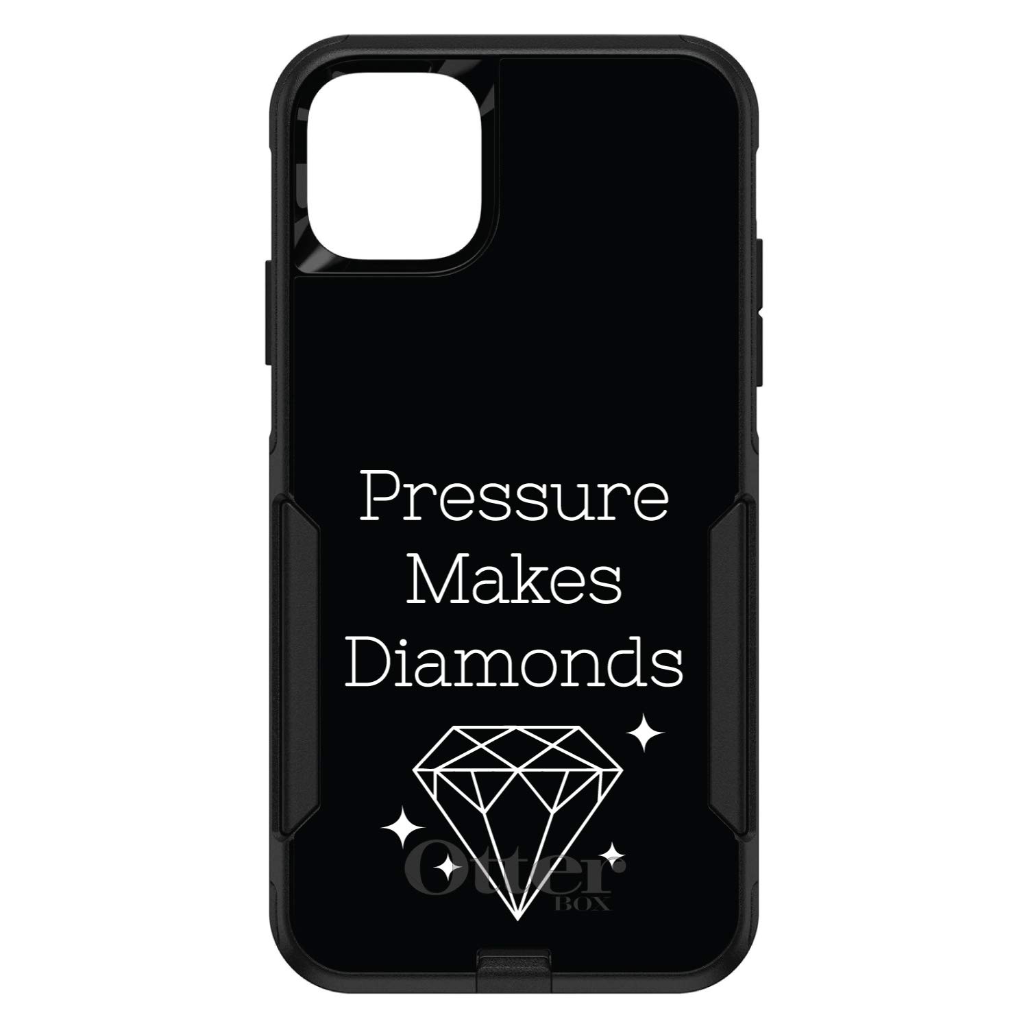 DistinctInk iPhone 11 Pro Case (5.8 Inch) - Durable Protective Cover with Inspirational Quote 'Pressure Makes Diamonds' - Black & White Design - Slim Fit Replacement for OtterBox Commuter - Perfect for Work, Gym & Everyday Use