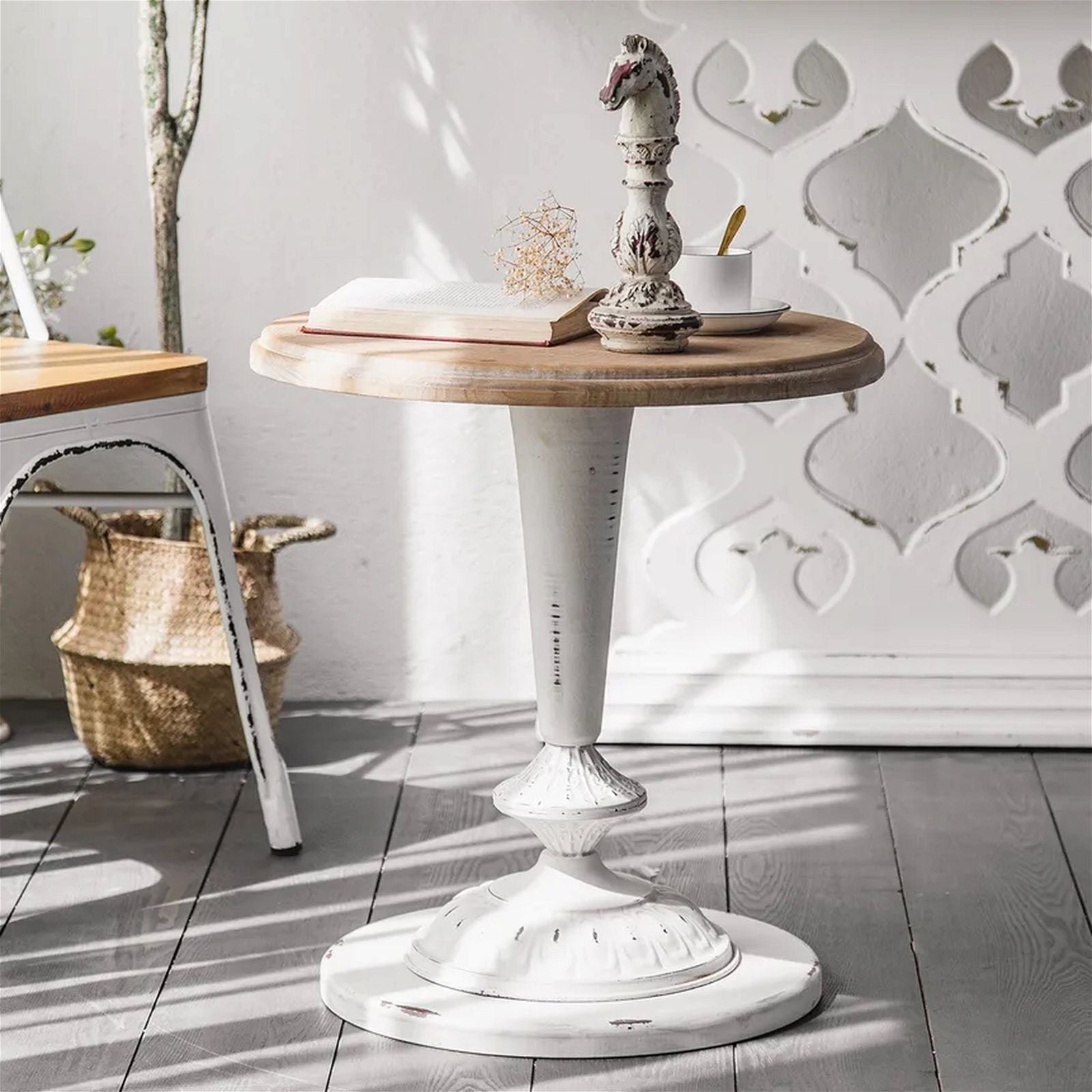 Criterion Beth End Table - 490mm Raw Pine Top with White Legs - Perfect for Living Room, Bedroom, or Office Side Table