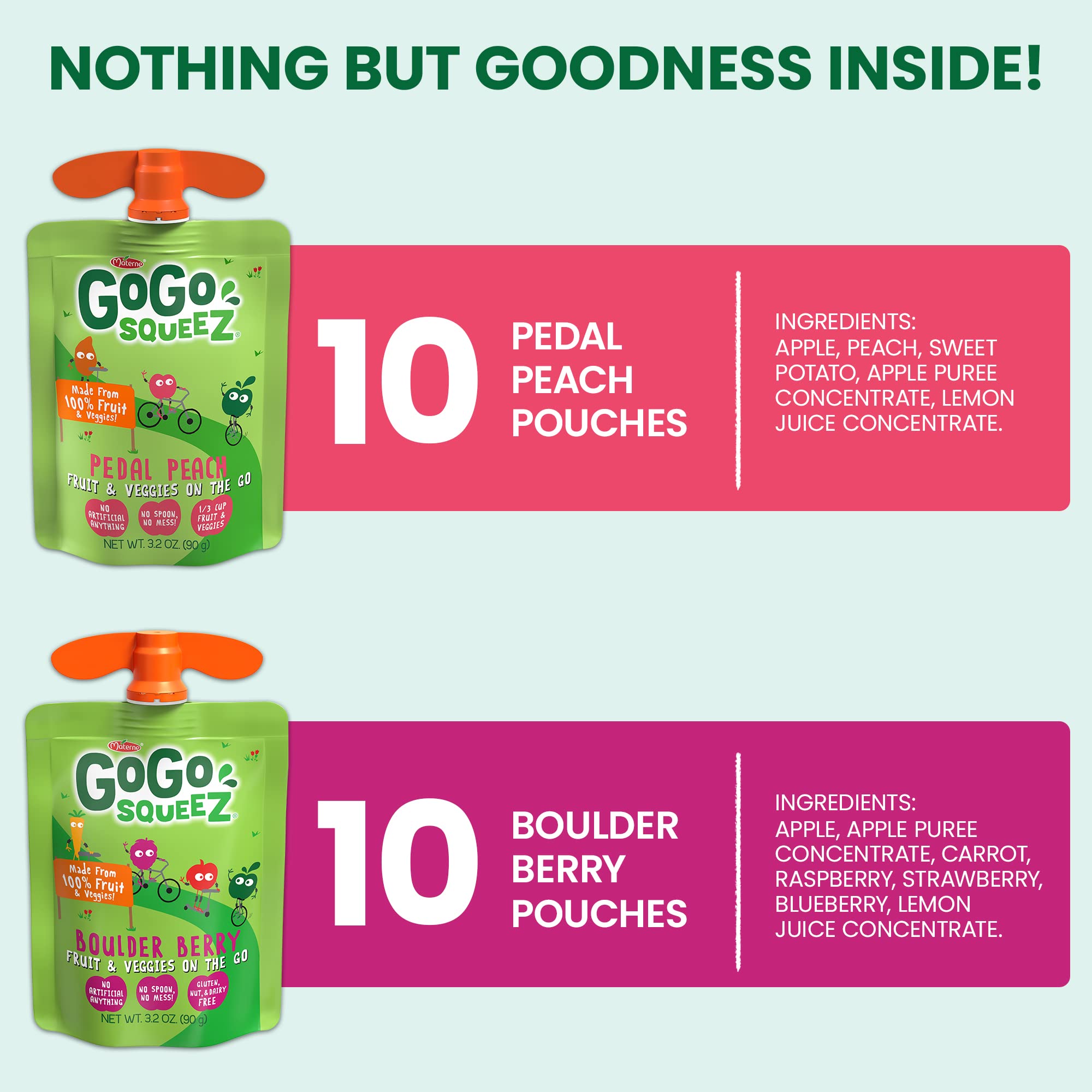 GoGo squeeZ Fruit & VeggieZ Applesauce Variety Pack - 20 Pouches, BPA Free, Kids Snacks for School & Travel