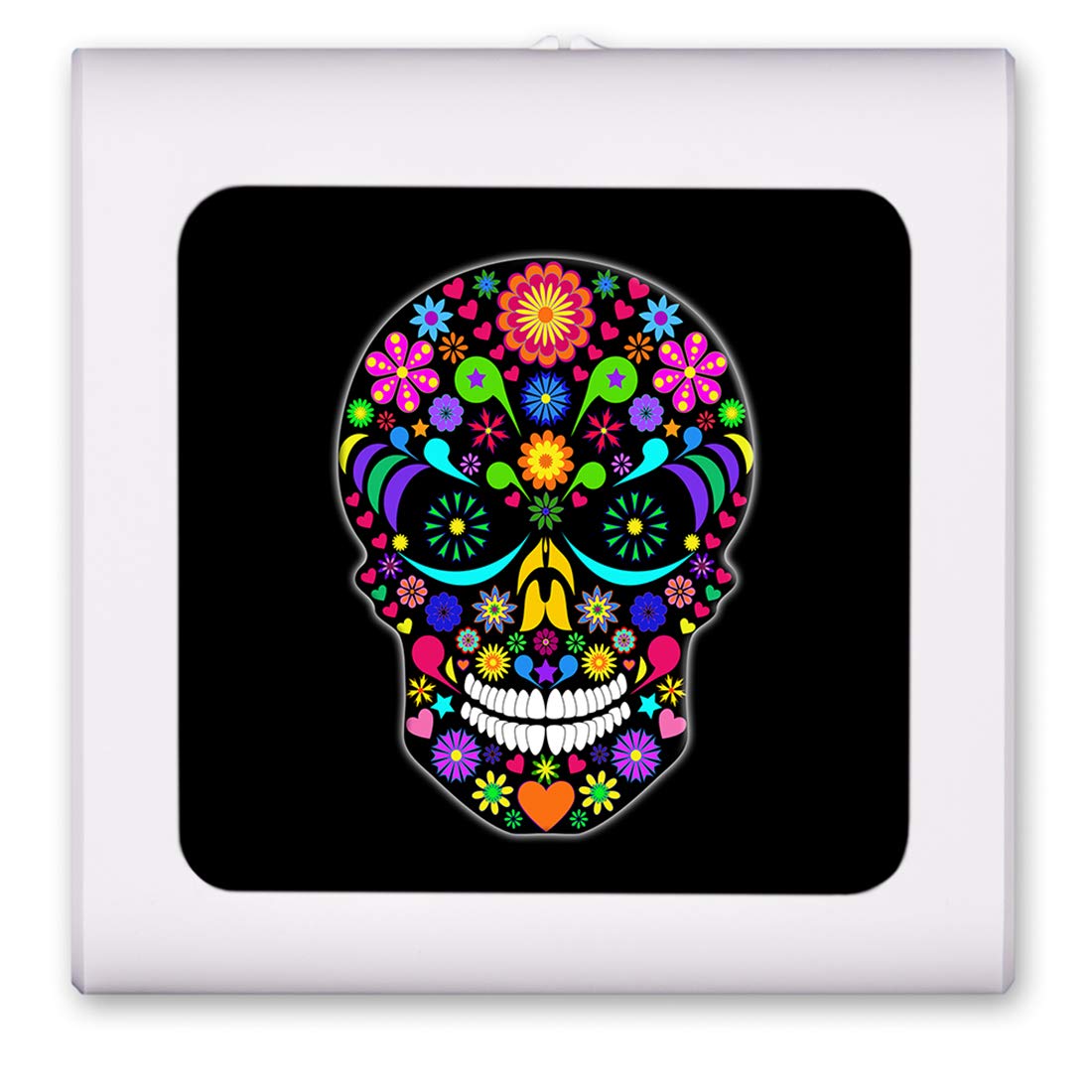 Dimmable LED Night Light with Auto On/Off Sensor - Adjustable Brightness, Warm White Light for Bathroom, Hallway, Nursery & Bedroom - Multi Color Sugar Skull Design - Perfect for Nighttime Safety & Decor