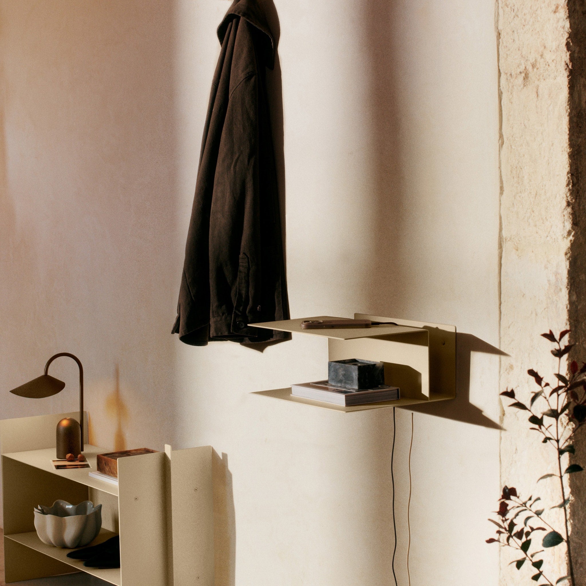FERM LIVING Lager Bedside Table in Cashmere - Modern Nightstand with Storage for Bedroom Decor & Small Space Living