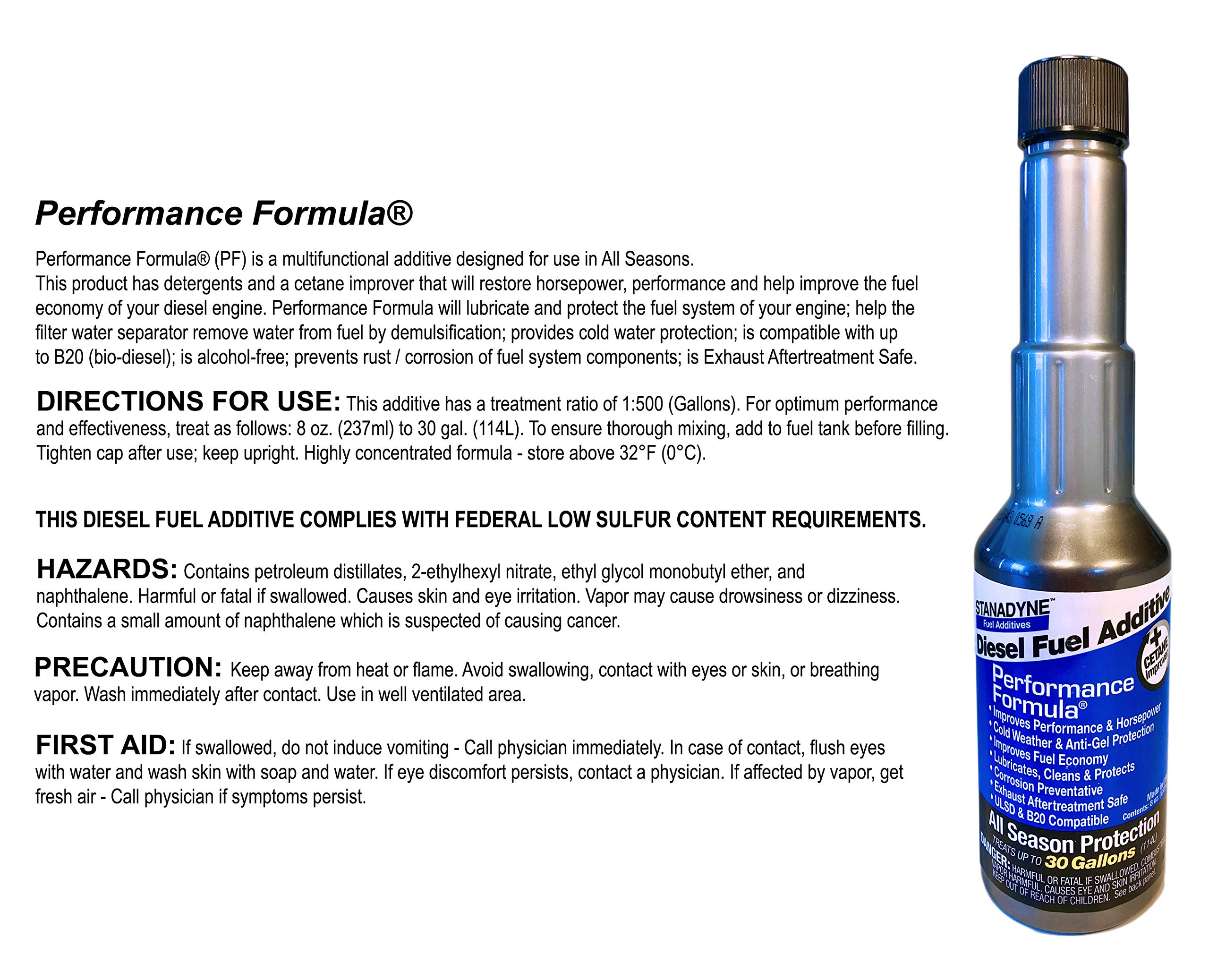 Stanadyne 38564 Performance Formula Diesel Fuel Additive - 8 oz (4 Bottles) | Improves Fuel Efficiency & Engine Performance for Trucks, Heavy Equipment & Diesel Vehicles