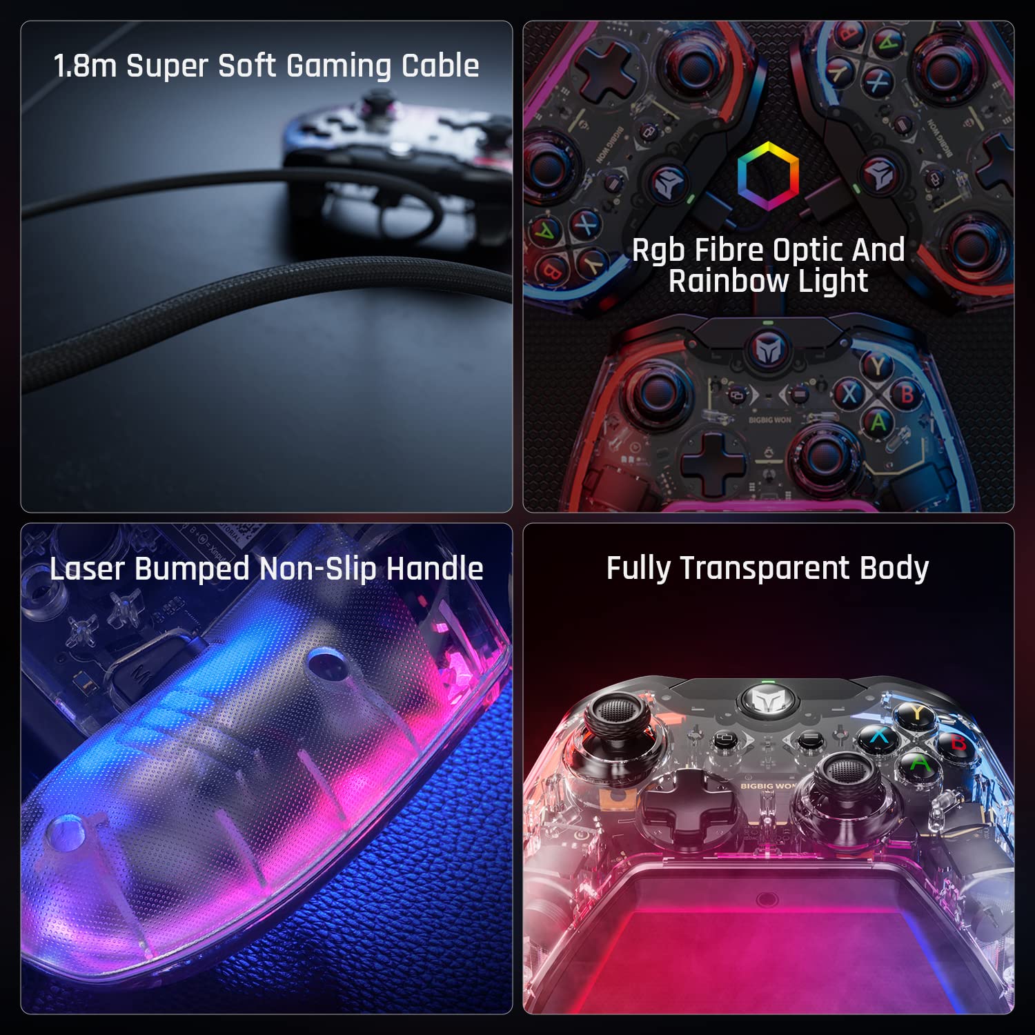 BIGBIG WON Rainbow S Wireless Gaming Controller for PC/PS4/PS5/Xbox/Switch - Ergonomic Design with RGB Lighting for Professional & Casual Gamers - Perfect for FPS, Racing, and Fighting Games