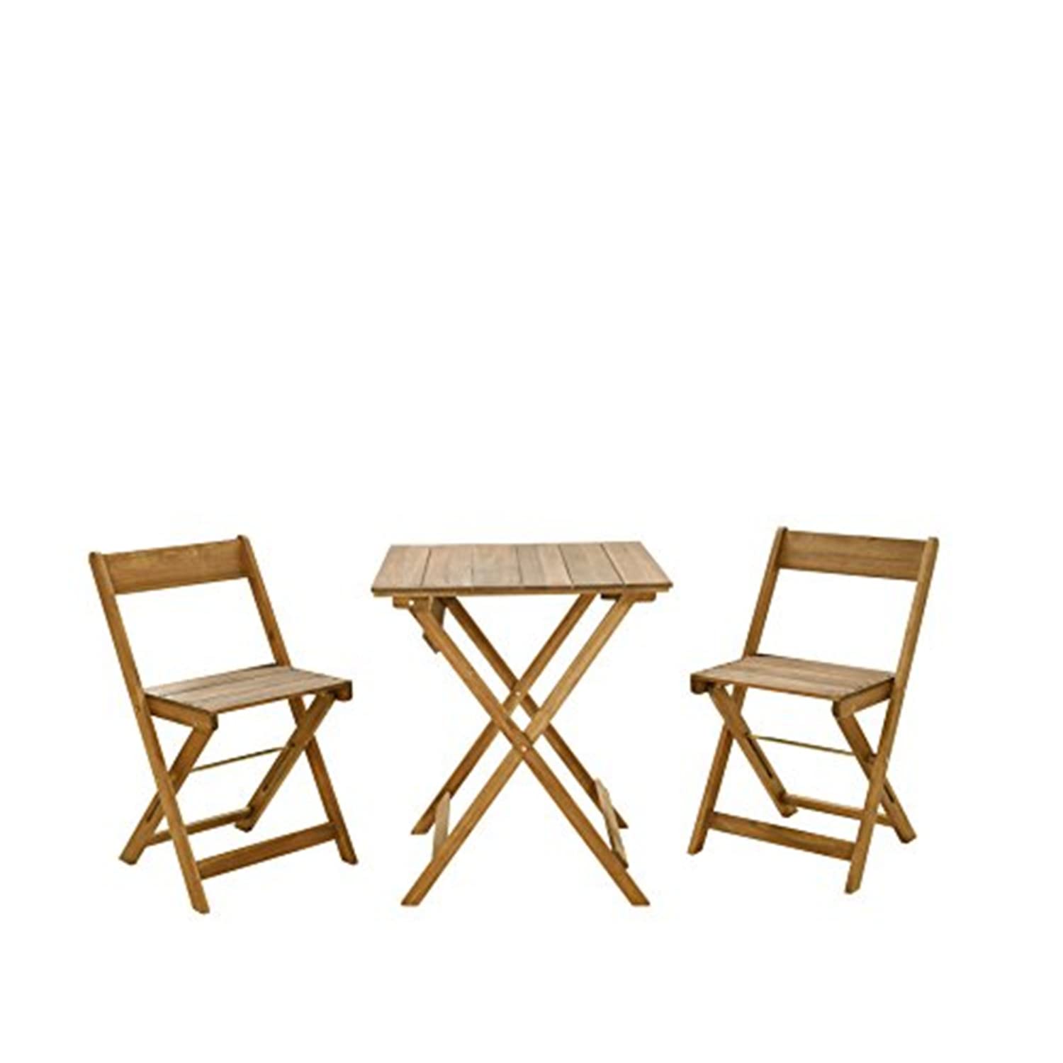 Linon Rockport Brown 3-Piece Square Dining Table Set - Brown Oil Finish for Kitchen, Dining Room, or Outdoor Patio