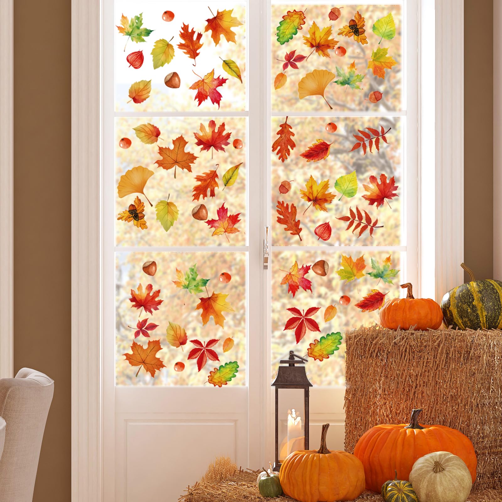 Fall Window Clings - Autumn Maple Leaf & Hazelnut Static Stickers for Glass Windows | Double-Sided Removable & Reusable Thanksgiving Decor | Perfect for Home, Office, and Seasonal Party Decoration