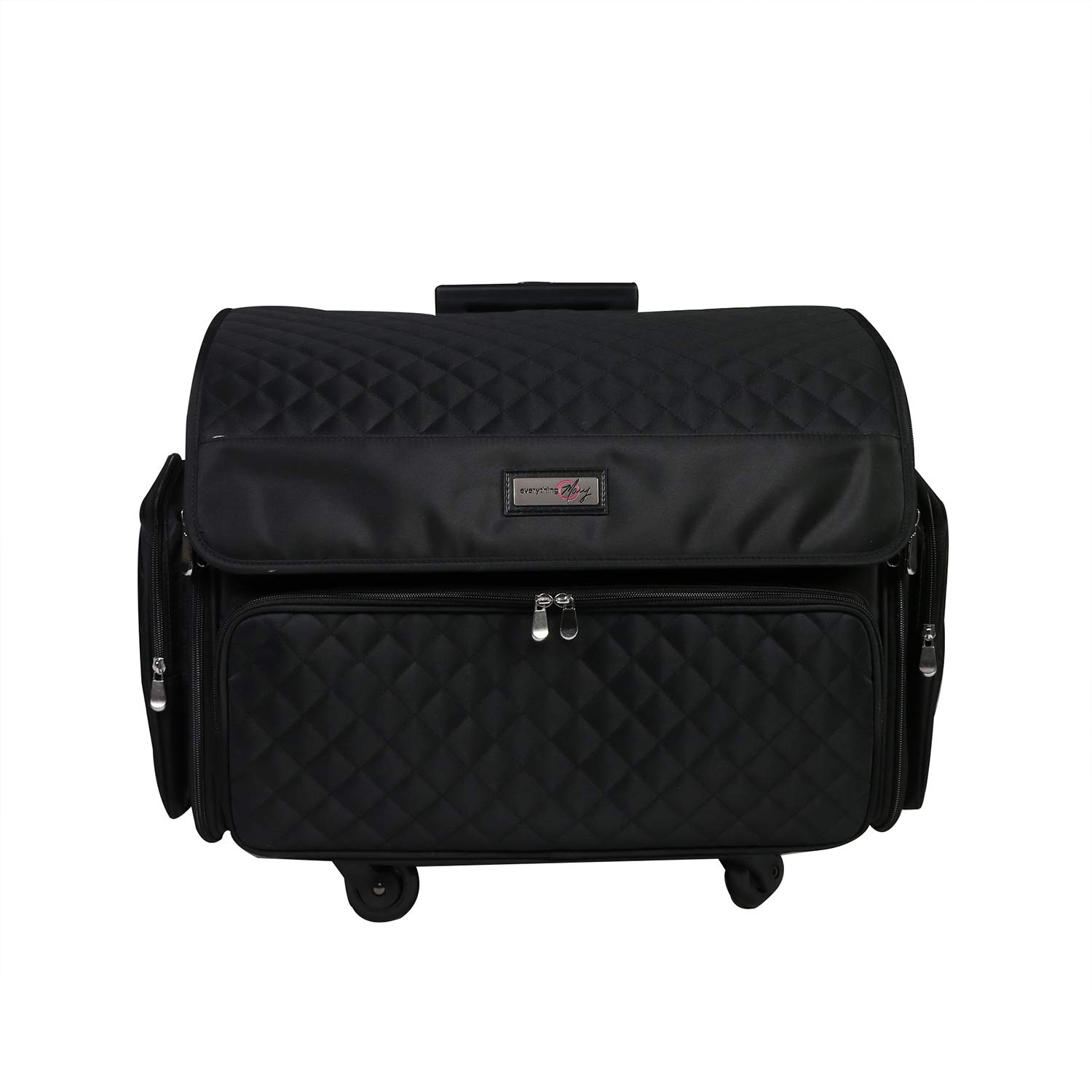 Everything Mary 4-Wheel Collapsible Deluxe Sewing Machine Storage Case - Black Rolling Trolley Carrying Bag for Brother, Singer, Bernina & Most Sewing Machines - Travel Tote Organizer for Accessories - Perfect for Home, Studio & Sewing Classes