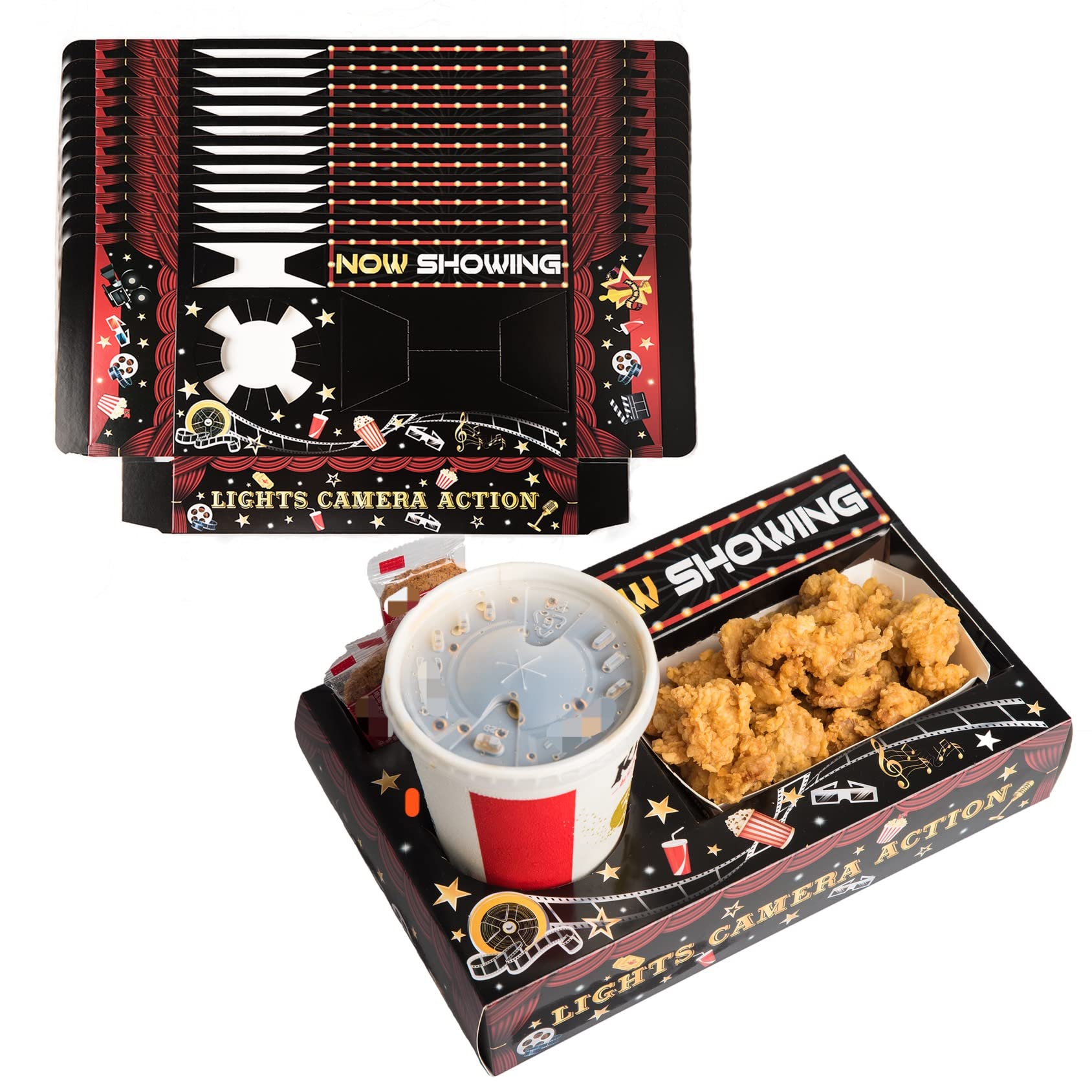 20 Pcs Movie Night Paper Snack Trays - Cinema Theme Party Supplies for Birthday, Red Carpet & Family Movie Nights - Perfect for Popcorn, Drinks & Candy - Great for Home Theater, Outdoor Movies & Themed Events