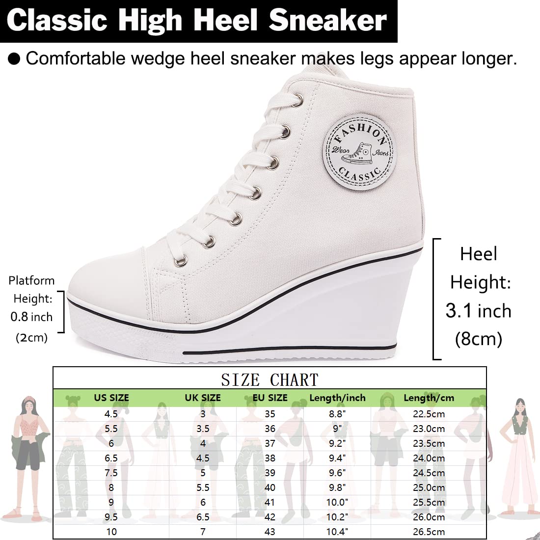 Mei MACLEOD Women's High Heel Wedge Canvas Sneakers - High Top Lace Up Casual Shoes for Teen Girls & College Students | Perfect for School, Work, and Everyday Fashion