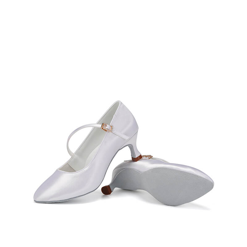 Elegant White Satin Pointed Toe Ballroom Dance Shoes for Women - Professional Latin Tango Performance & Wedding Party Shoes - Perfect for Competitions, Social Dancing & Special Occasions